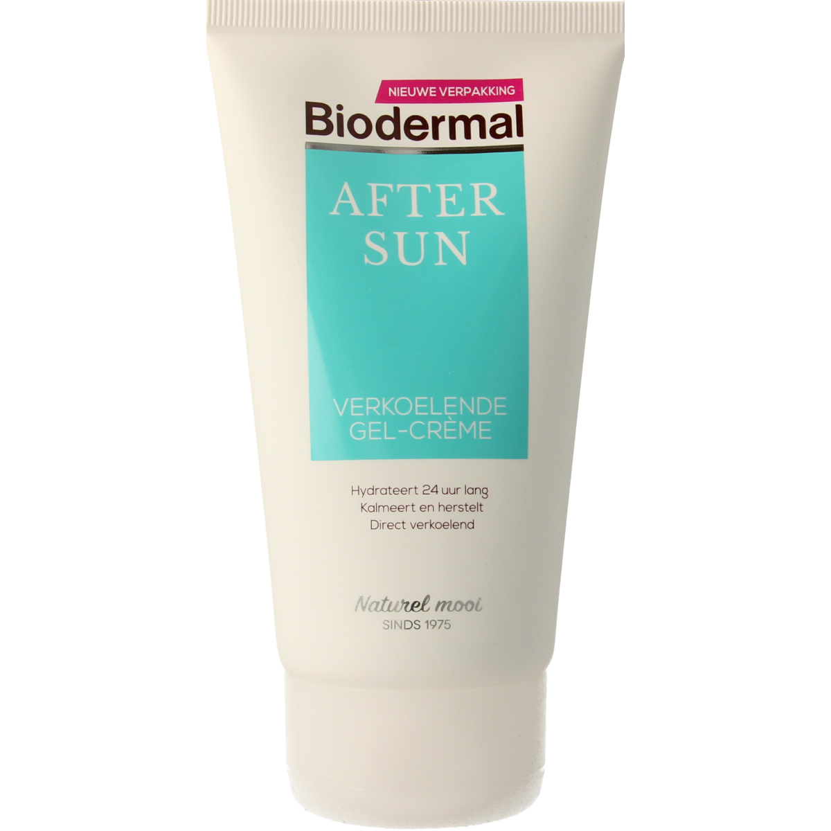 Biodermal Aftersun verkoelende gel crème in 150ml, soothing sunscreen after sun exposure, with a calming, hydrating texture.