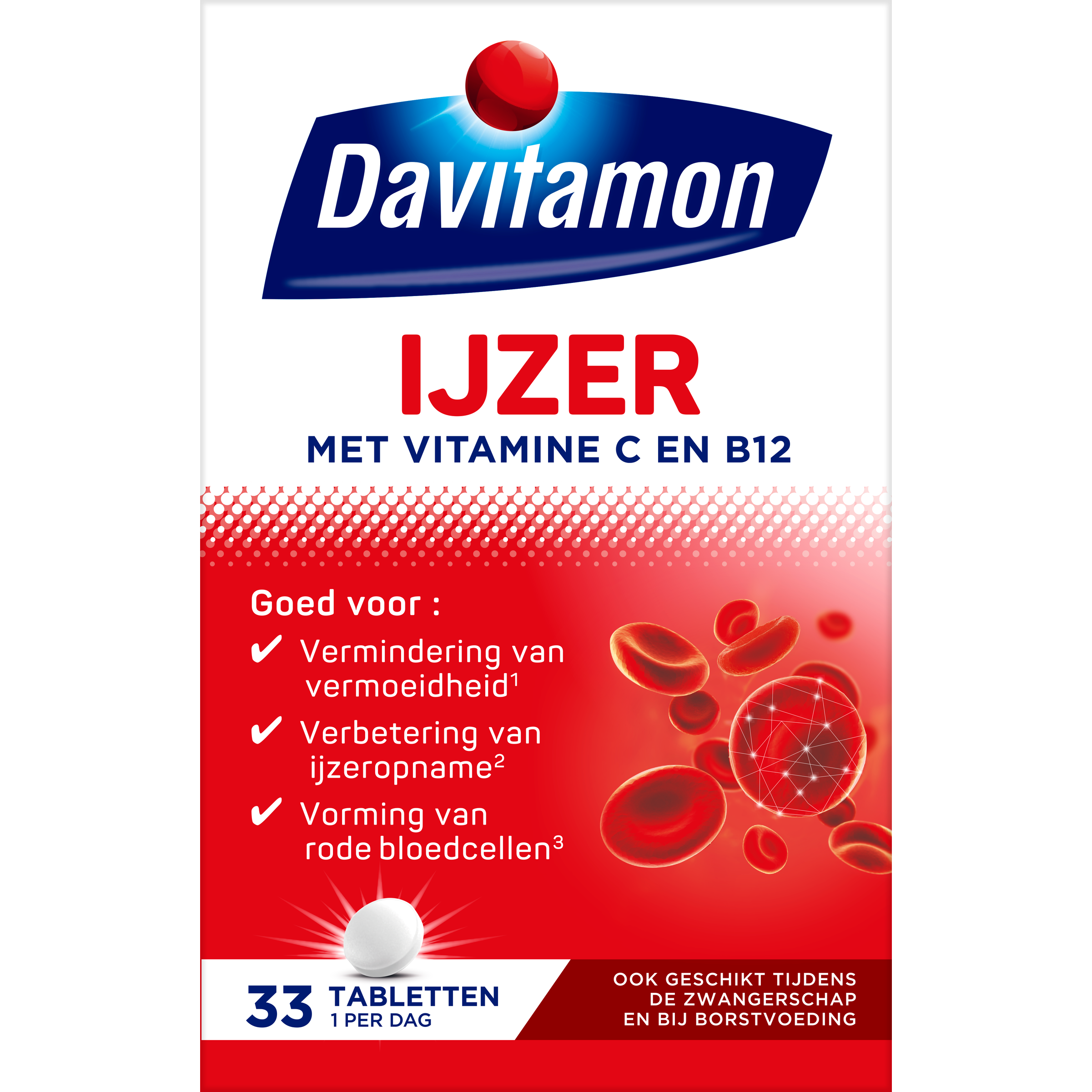 Davitamon IJzer met B12 mineralen multivitamine tabletten in een doos, vitamine- en mineraalcomplex voor energie en gezondheid