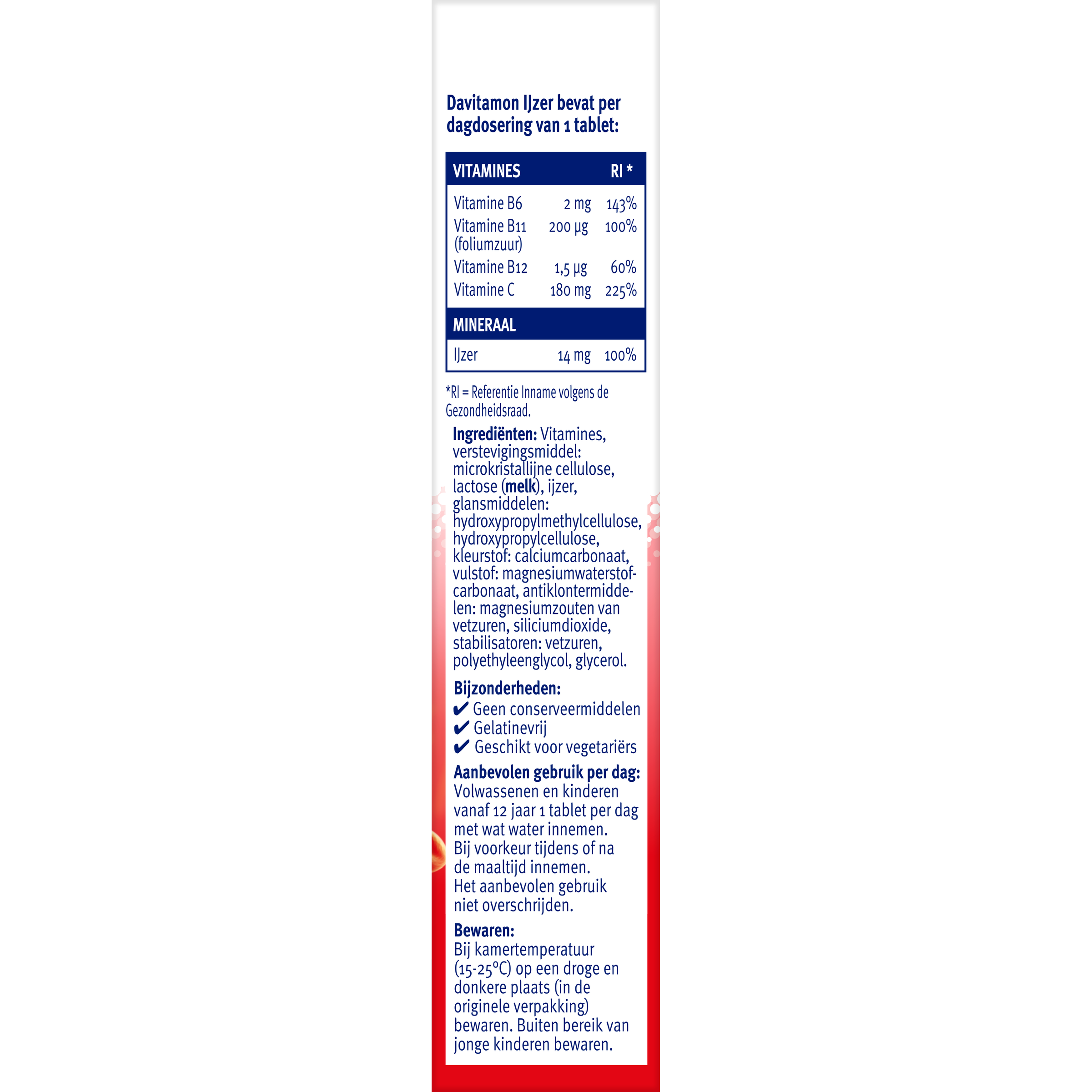 Davitamon IJzer met B12 mineralen supplement tablets, 33-count, featuring iron and vitamin B12 for nutritional support.