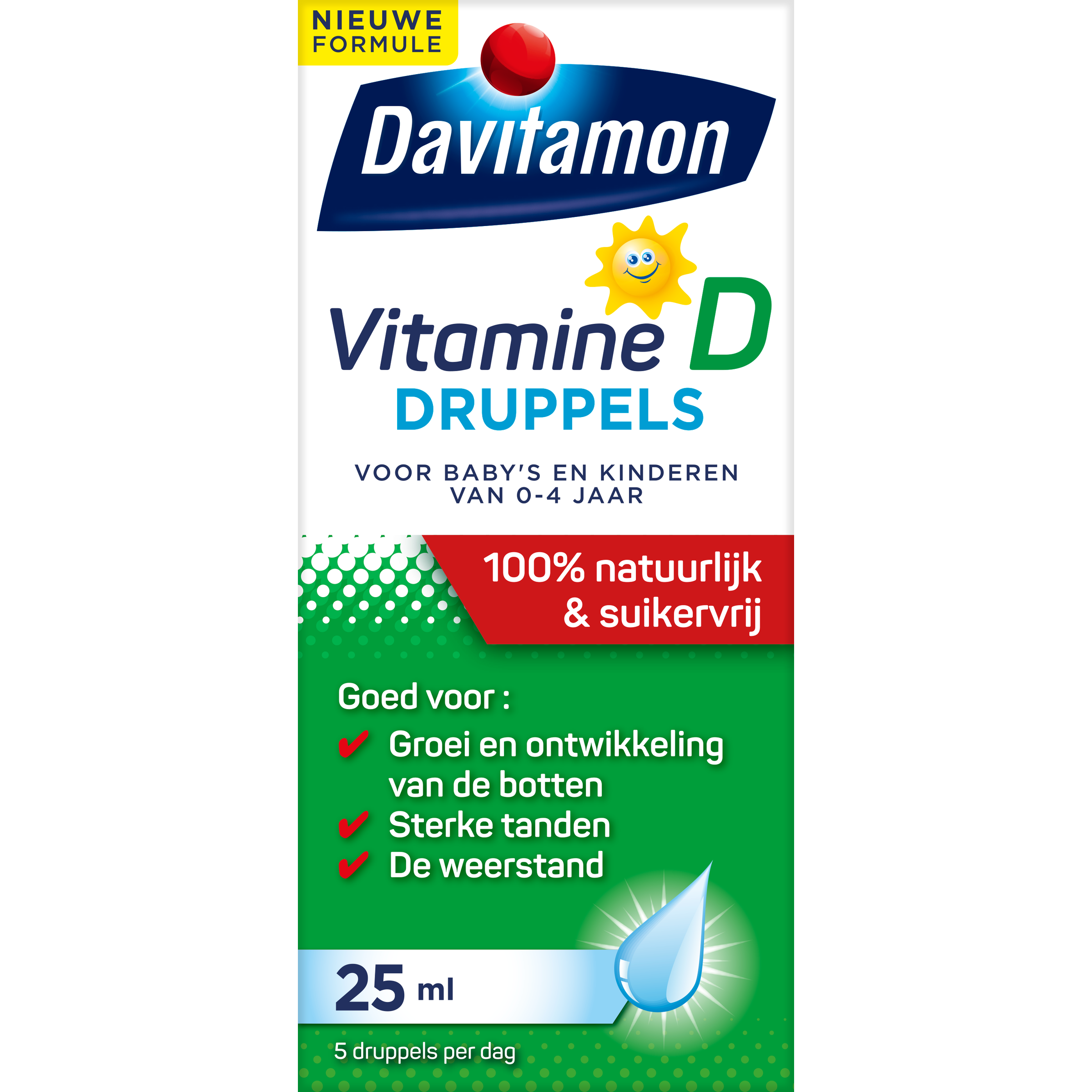 Davitamon Vitamin D drops in a 25ml bottle, natural supplement for vitamin D intake, displayed with the product label.