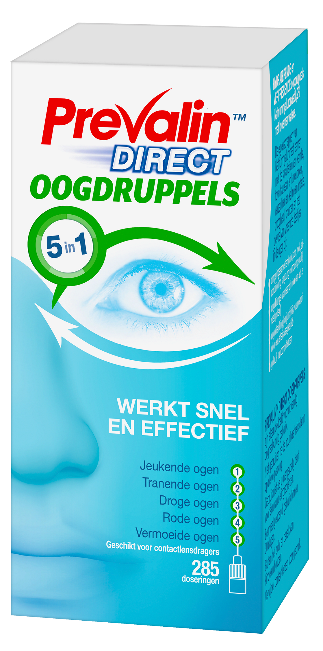 Prevalin Direct eye drops in a 10ml bottle, designed for eye care and relief from dryness or irritation.
