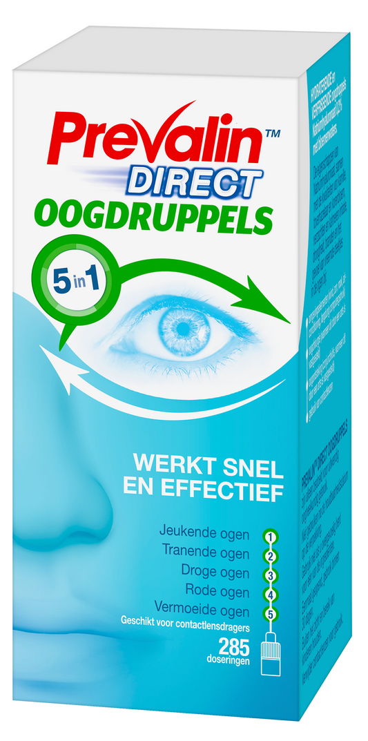 Prevalin Direct eye drops in a 10ml bottle, designed for eye care and relief from dryness or irritation.