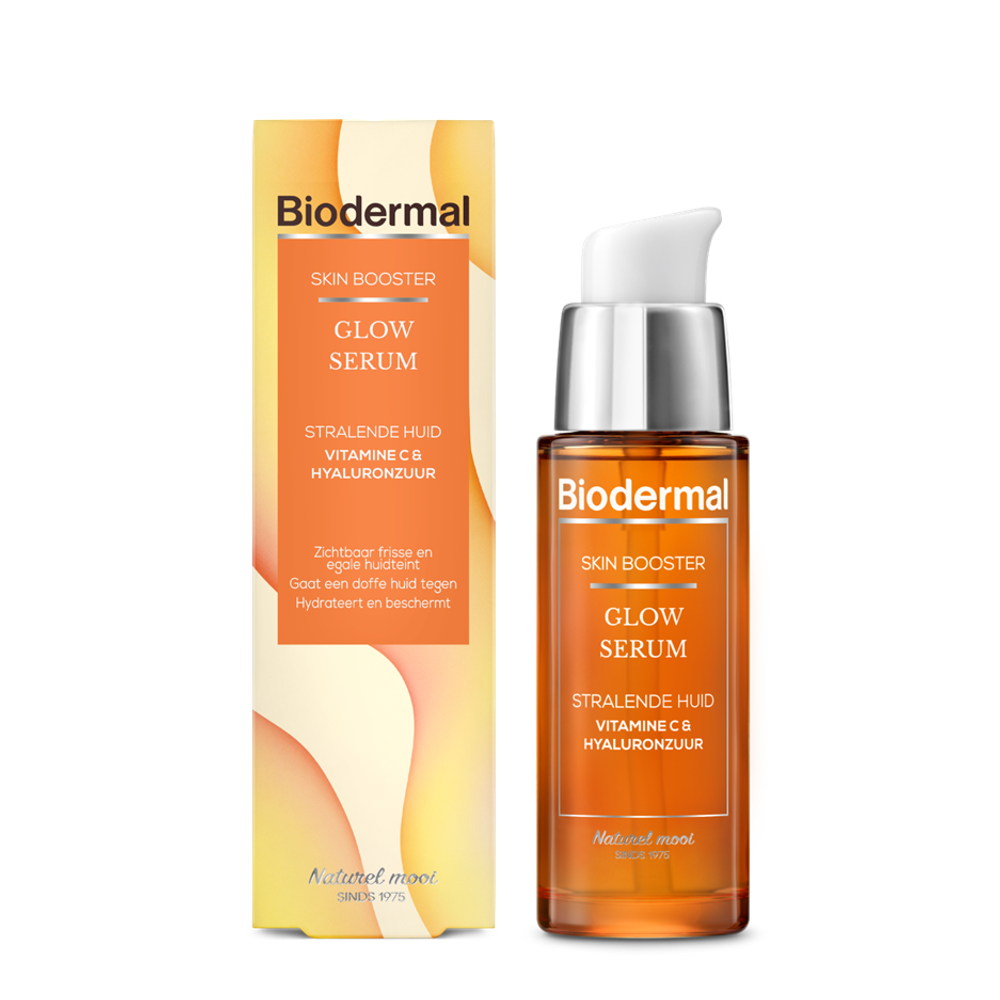 Biodermal Skin Booster Glow Serum with Vitamin C in 30ml bottle, facial skincare product for radiant skin.