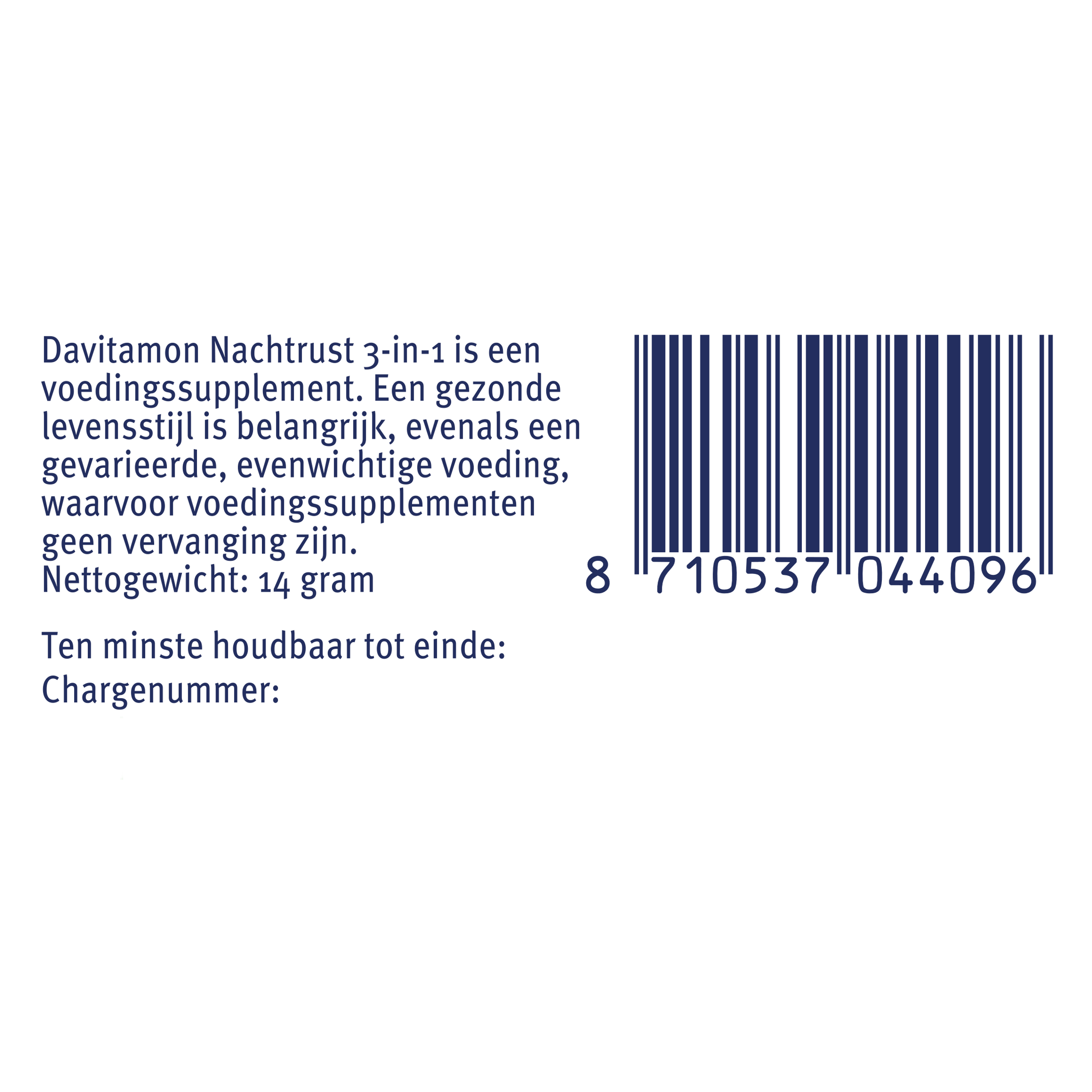 Davitamon Nachtrust 3-in-1 capsules, herbal supplement for sleep, featuring a bottle of 20 capsules with natural ingredients.