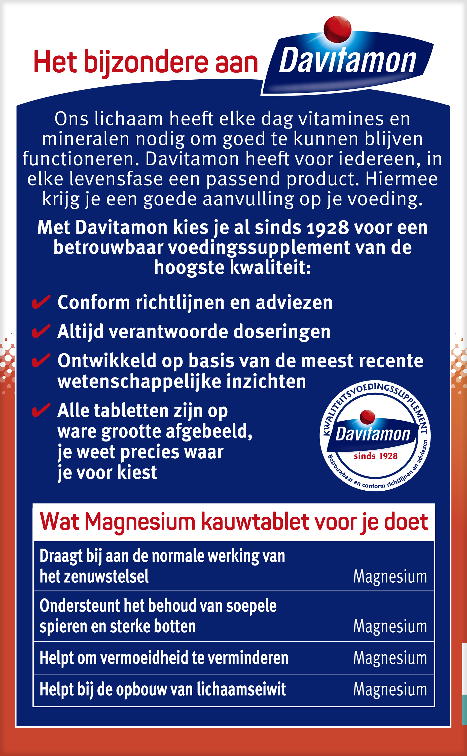 Davitamon Magnesium chewable tablets, mineral supplement, showing a bottle of 60 tablets on a white background.