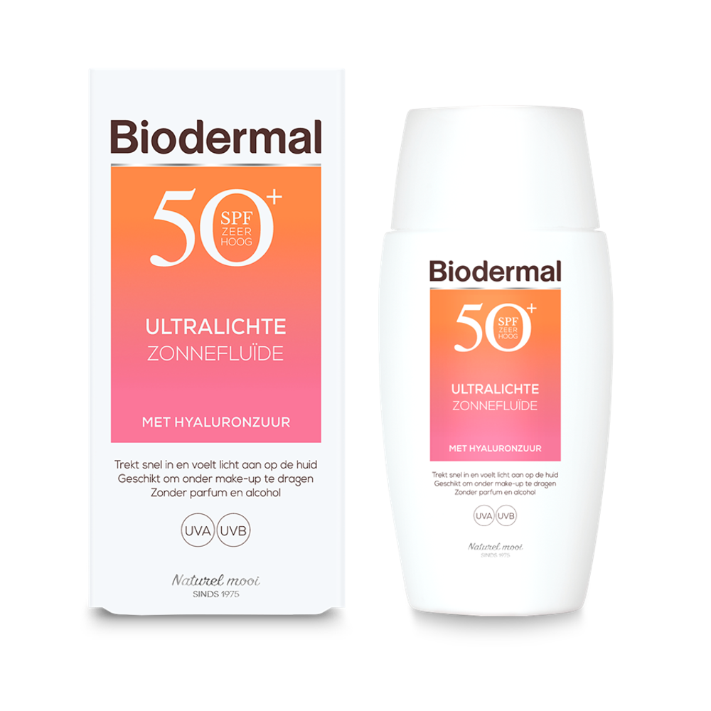 Biodermal Ultralichte Zonnefluide SPF50+ in 40ml bottle, lightweight sun protection lotion with SPF 50+ from Biodermal