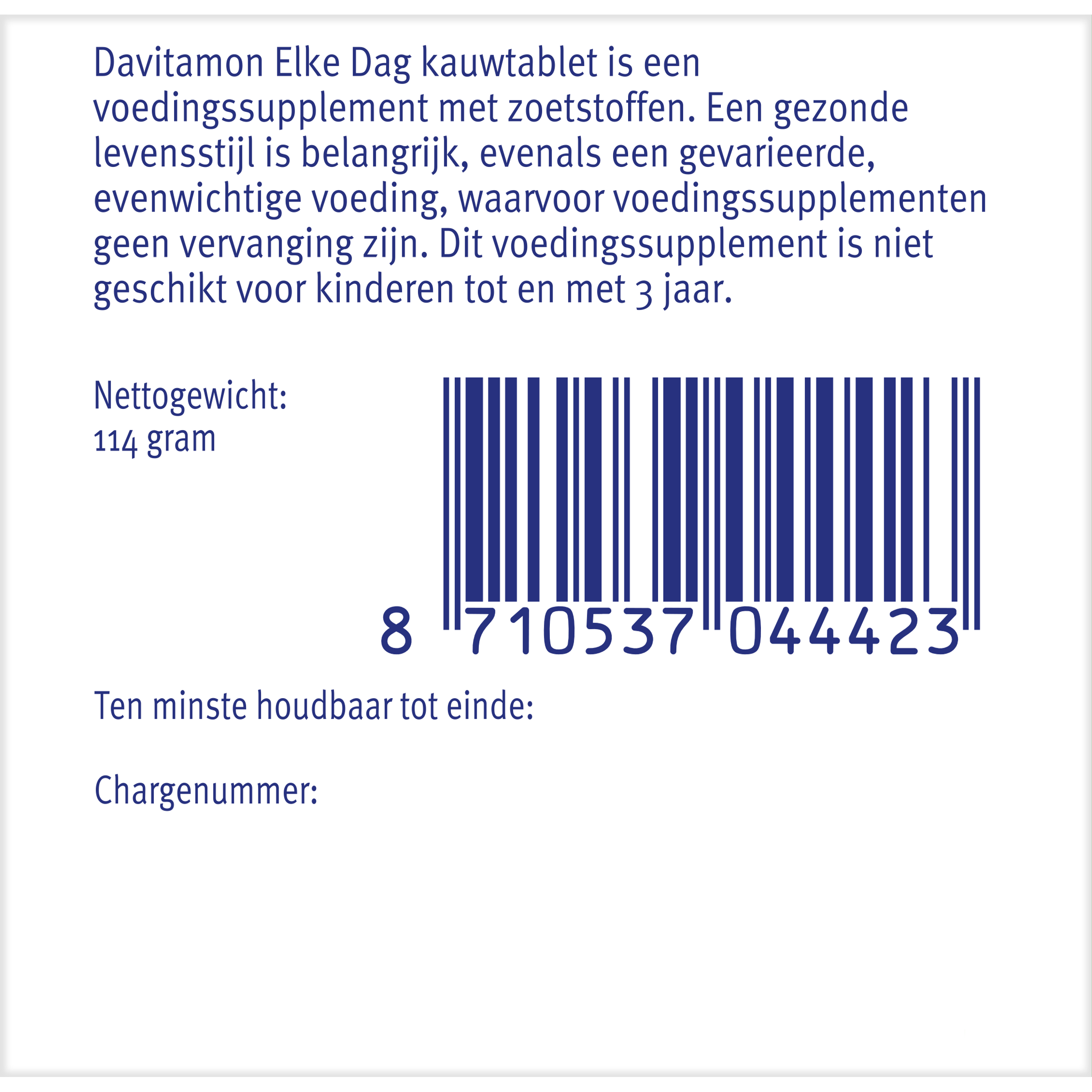 Davitamon Elke dag multivitamin chewable tablets in a bottle, supplement for daily vitamins and minerals.