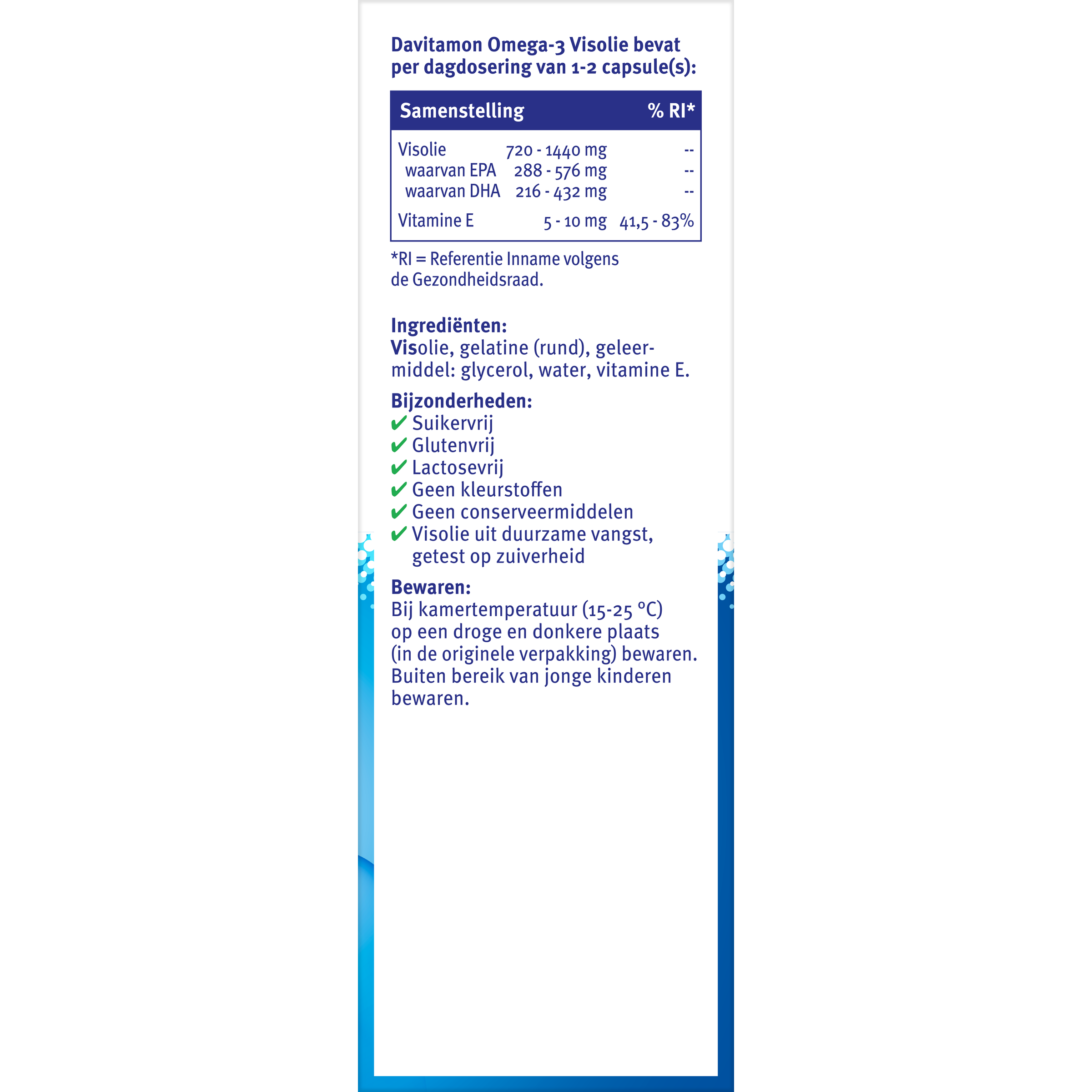 Davitamon Omega 3 visolie capsules, a dietary supplement with omega-3 fatty acids, shown in a bottle with 60 capsules.