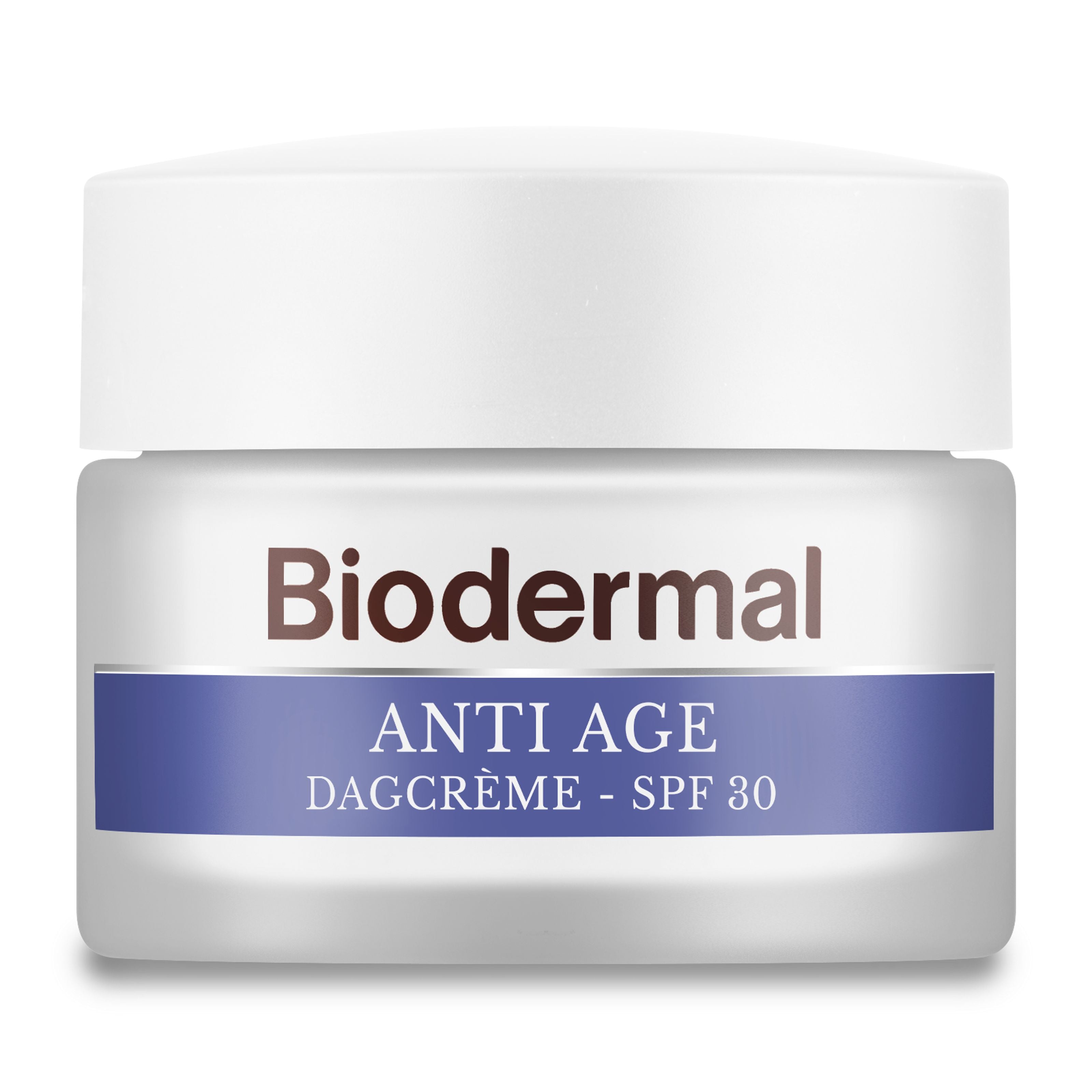 Biodermal Anti-age SPF30 facial skincare tube, 50ml, with protective SPF and anti-aging properties for healthy skin.