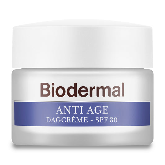 Biodermal Anti-age SPF30 facial skincare tube, 50ml, with protective SPF and anti-aging properties for healthy skin.