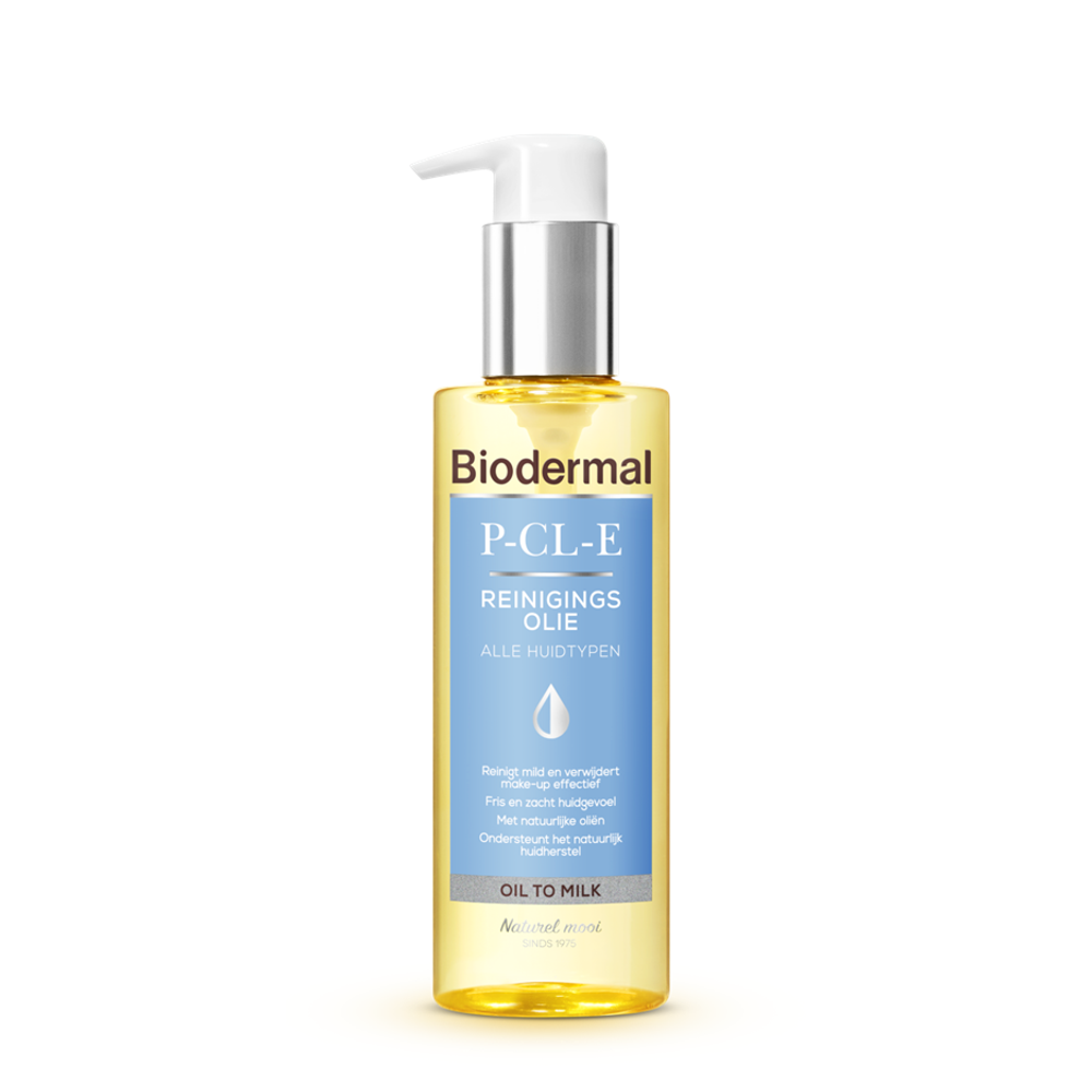 Biodermal P-CL-E cleanser in a 150ml bottle, facial skincare product with a white and blue label, suitable for gentle cleansing.