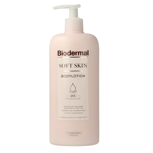 Biodermal Bodylotion Soft Skin 400ml, moisturizing body care product with smooth, soft skin finish, in a white bottle.