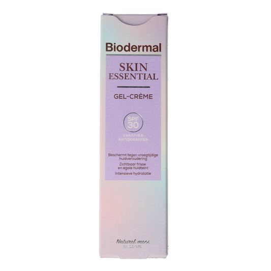 Biodermal Skin Essential Gelcreme SPF30 sun protection cream in 50ml tube, visible on the product image.