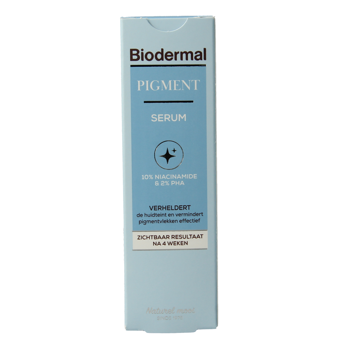 Biodermal anti-pigment facial serum in a 30ml bottle, with a sleek design and pump dispenser for skincare use.