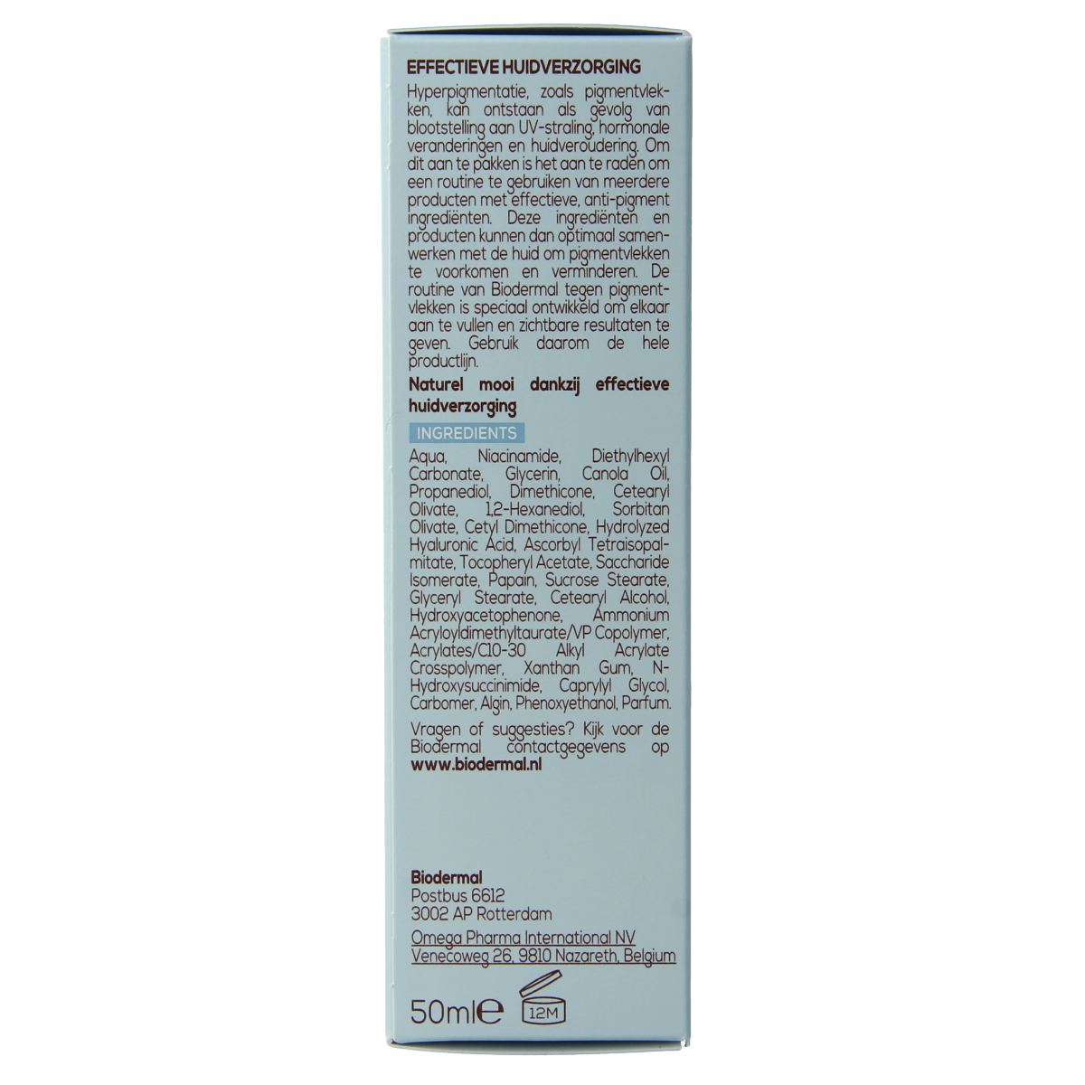 Biodermal Nachtcreme anti-pigment gezichtsverzorging jar with 50ml capacity, designed to reduce pigmentation overnight