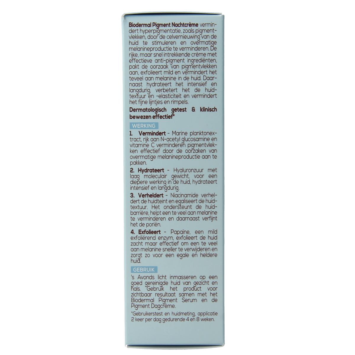 Biodermal Nachtcreme anti-pigment facial skincare jar, 50ml, for evening skin treatment with brightening properties.