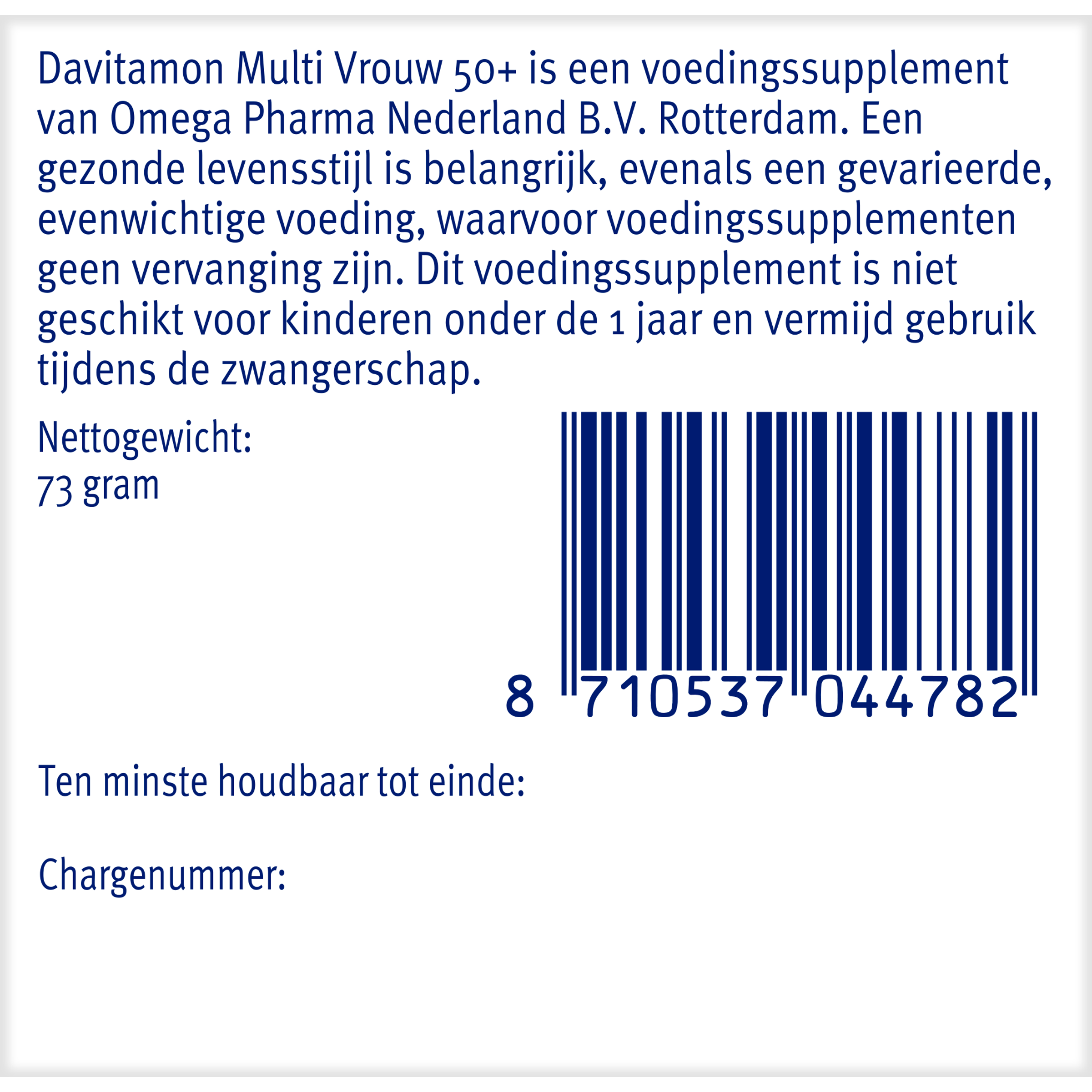 Davitamon Multi Vrouw 50+ multivitamin tablets in a blister pack, designed for women over 50.