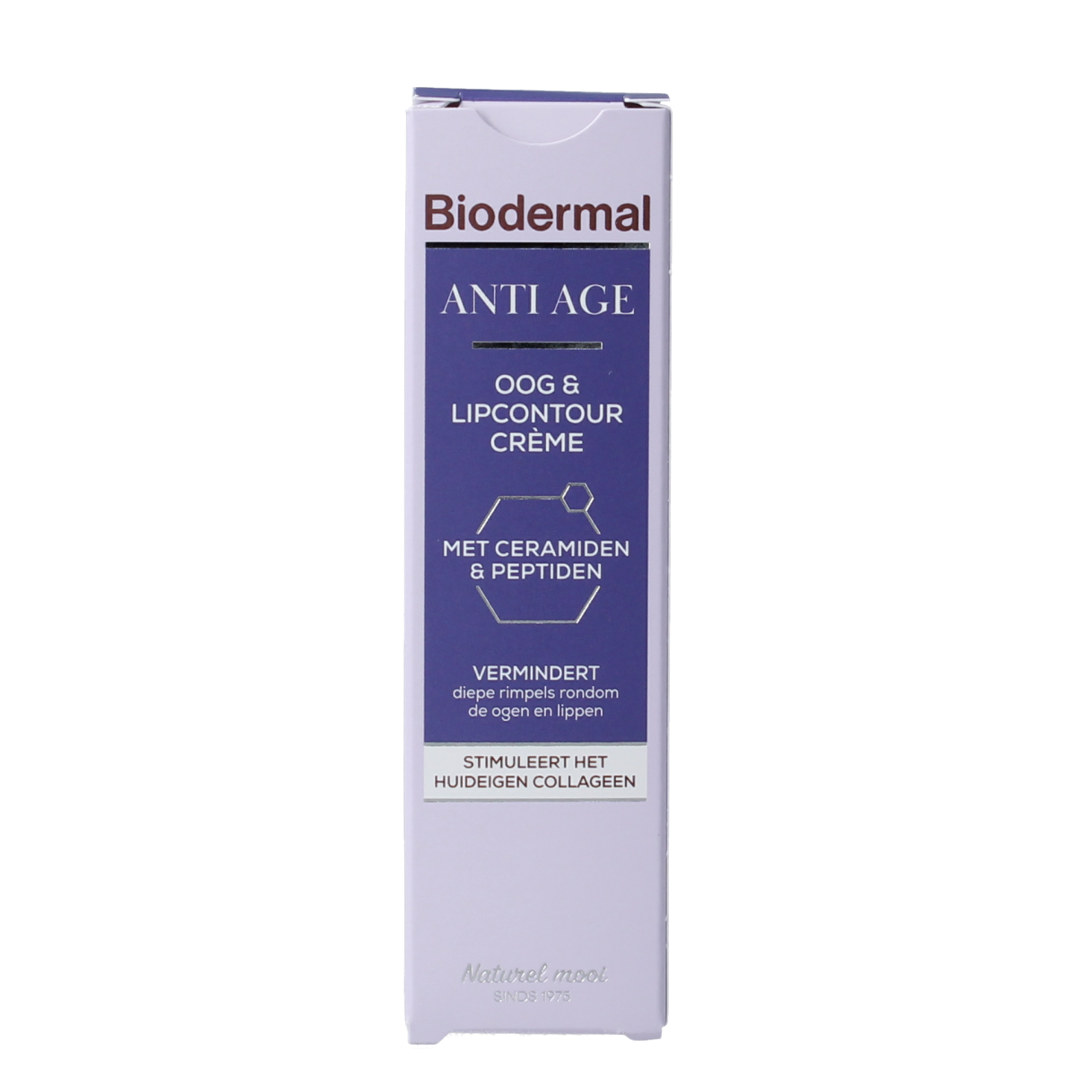 Biodermal anti-age eye and lip contour cream in 15ml jar, designed for facial skincare and reducing signs of aging.