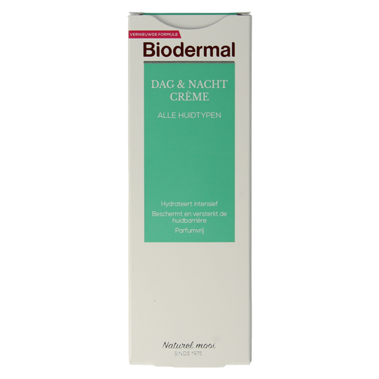 Biodermal day and night face cream in a 100ml jar, providing skincare for healthy, hydrated skin.