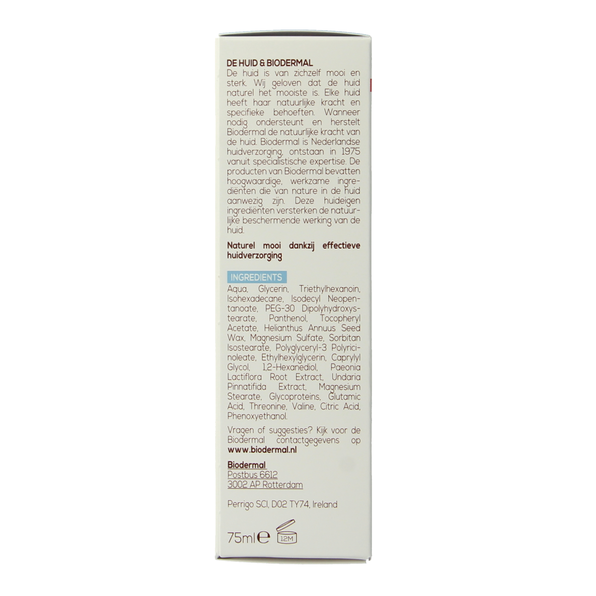 Biodermal Litteken creme 75ml for scar care, with a smooth cream texture in a white tube.