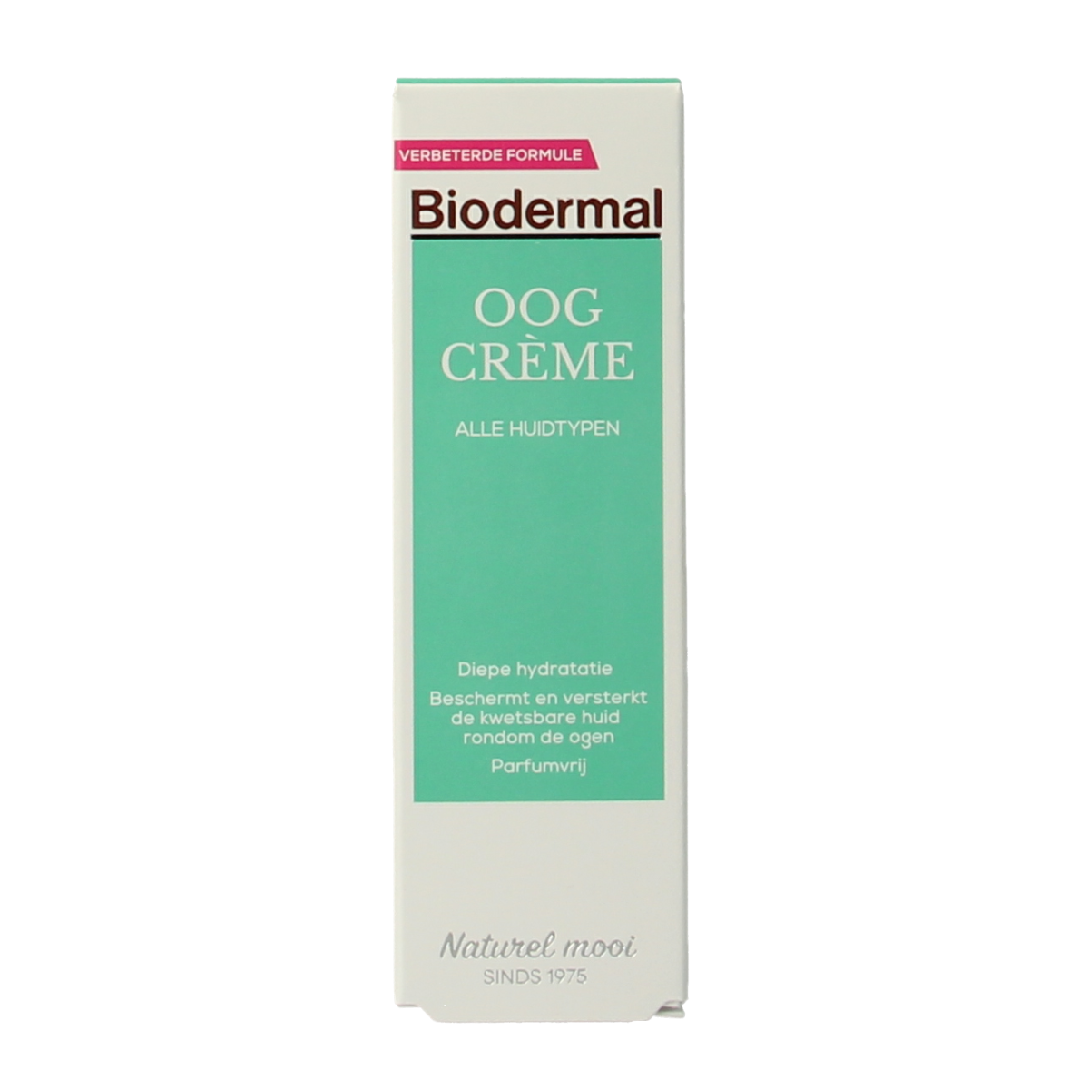 Biodermal eye cream 15ml tube, facial skincare product with blue and white packaging, designed for eye area hydration and care.