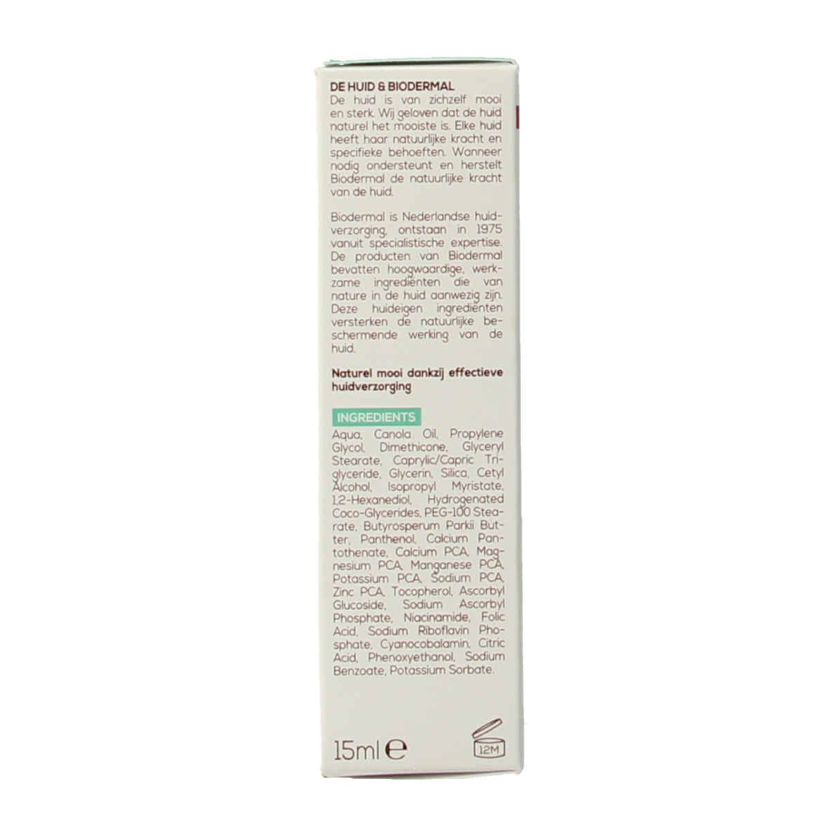 Biodermal oogcrème voor gezicht, 15 ml, hydraterende gezichtsverzorging met frisse textuur en huidverbeterende ingrediënten.