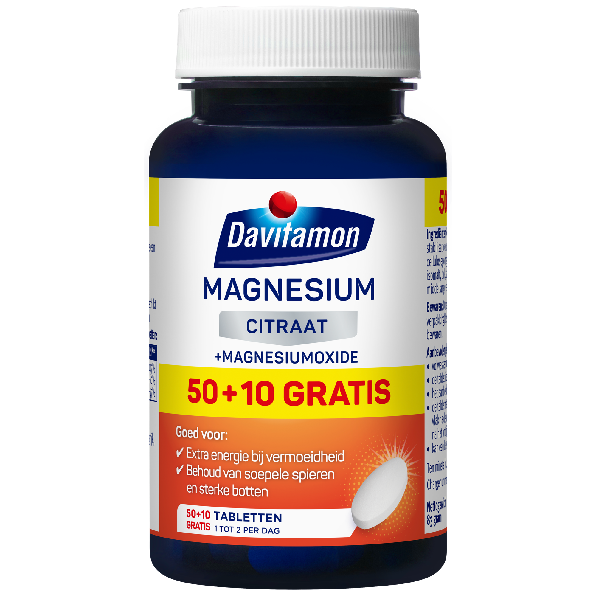Davitamon Magnesium Citrate 60 tablets, mineral supplement in blister pack, with white tablets and branded packaging.