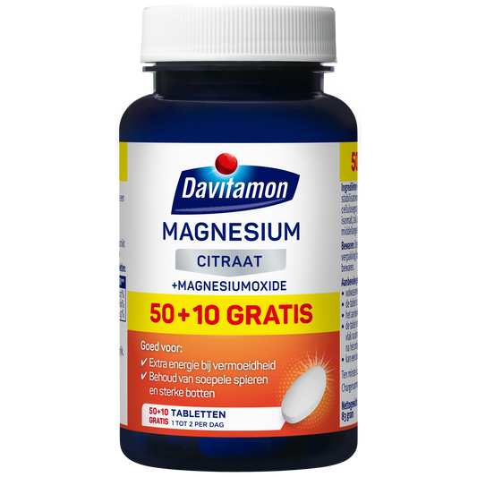 Davitamon Magnesium Citrate 60 tablets, mineral supplement in blister pack, with white tablets and branded packaging.