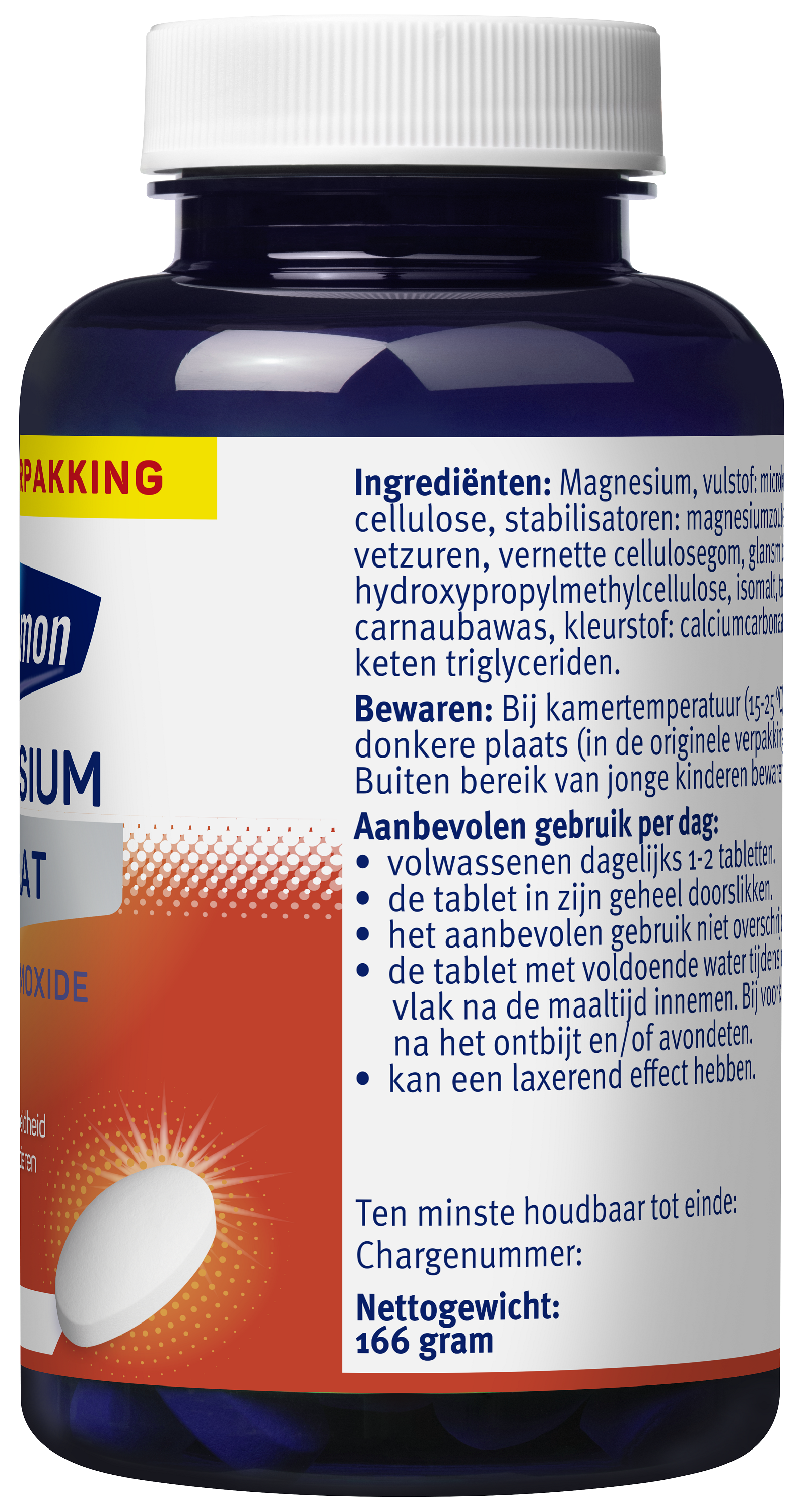 Davitamon Magnesium Citraat 120 tablets, mineral supplement with citraat, shown in bottle with tablets inside.