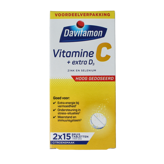Davitamon Vitamine C effervescent tablets, vitamin supplement in orange-flavored fizzy tablets for immune support