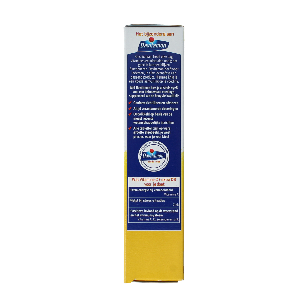 Davitamon Vitamin C effervescent tablets in a blister pack, natural orange flavor, for immune support.