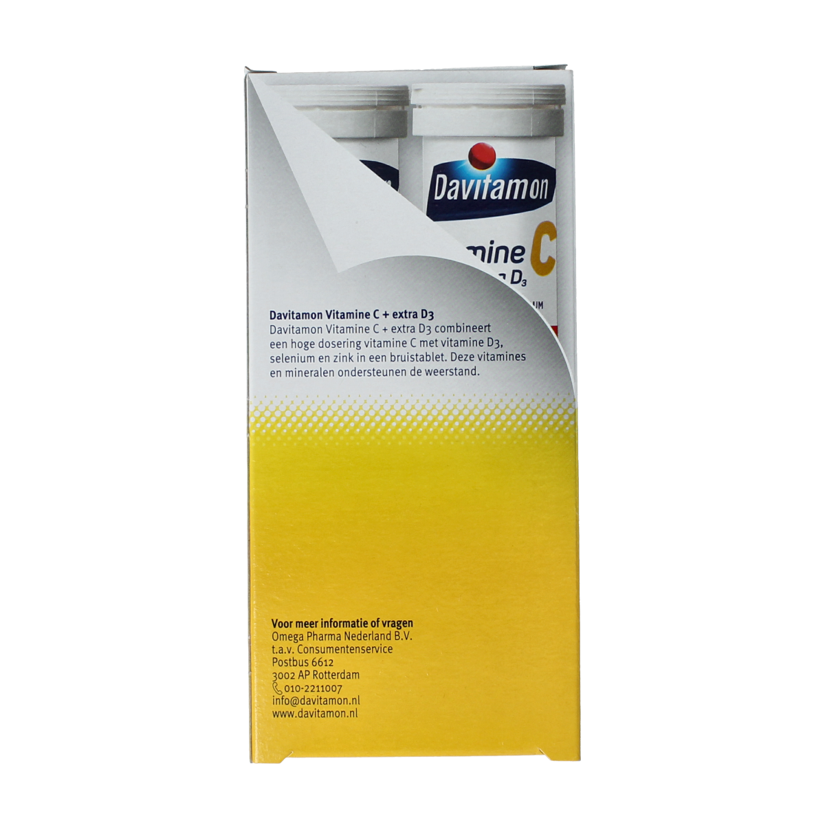 Davitamon Vitamin C effervescent tablets in a blister pack, orange-flavored dietary supplement for immune support.
