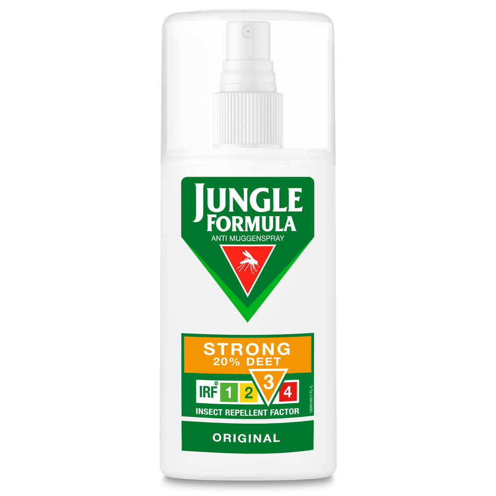 Jungle Formula Strong insect repellent spray, 75ml bottle, effective against biting insects and mosquitoes.