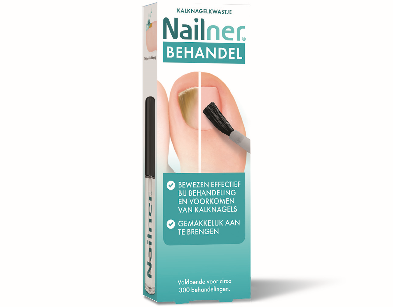 Nailner toenail care brush with 5ml bottle for foot care and nail fungus treatment, shown in a close-up image.