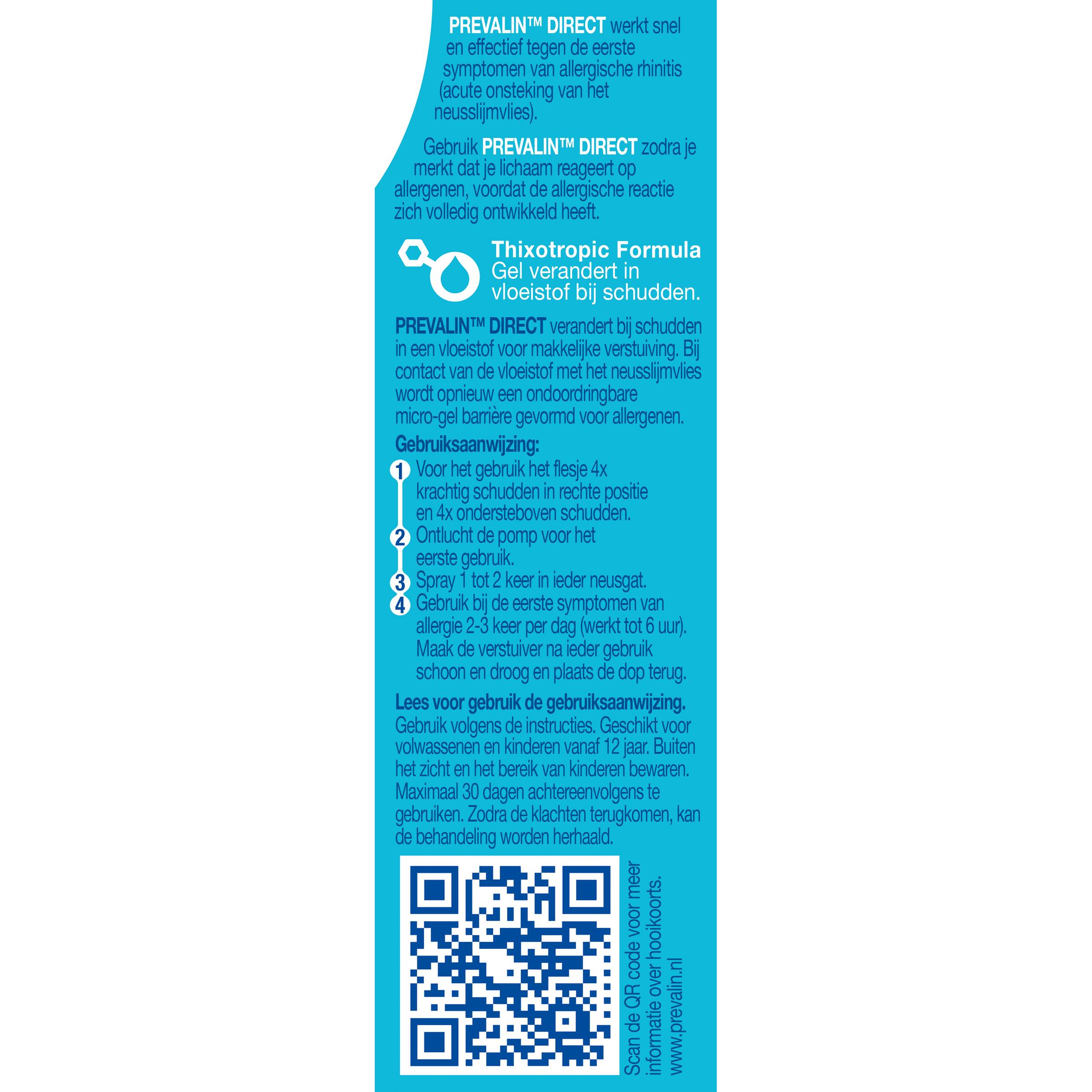 Prevalin Direct allergy nasal spray in a 20ml bottle, designed for hay fever and allergy relief.