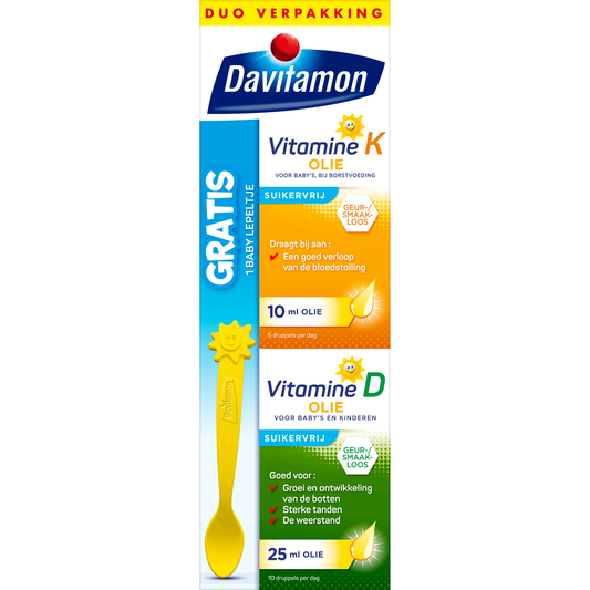 Davitamon Baby vitamine D & K supplement in a 35ml bottle, multivitamin for infants with 25mcg of vitamins D and K.
