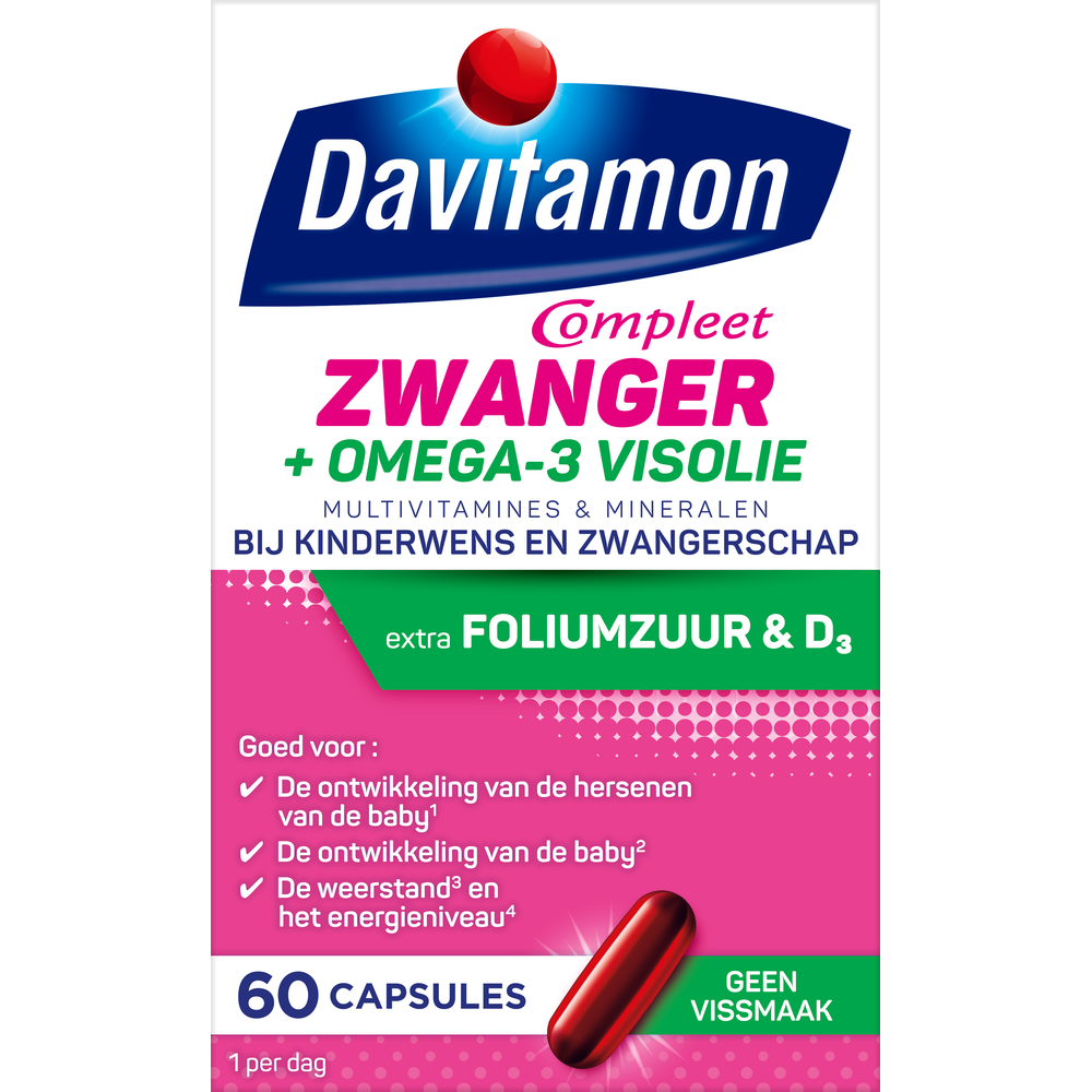 Davitamon Compleet Zwanger Plus Visolie multivitamine capsules, 60-count, dietary supplement for pregnancy and fish oil benefits