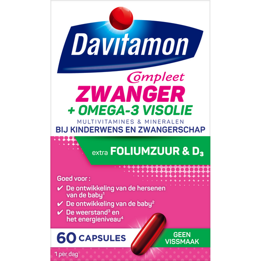 Davitamon Compleet Zwanger Plus Visolie multivitamine capsules, 60-count, dietary supplement for pregnancy and fish oil benefits