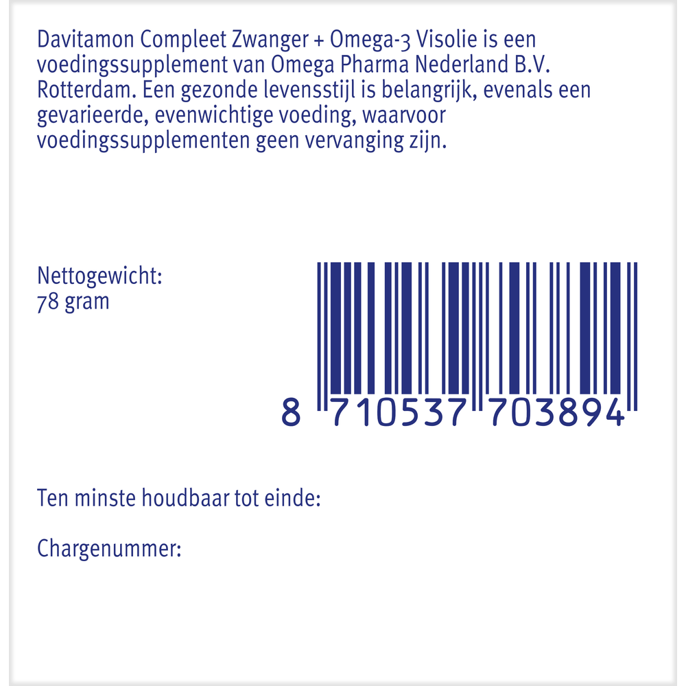 Davitamon Compleet Zwanger Plus Visolie multivitamine capsules, 60-count, with pregnancy and fish oil benefits.
