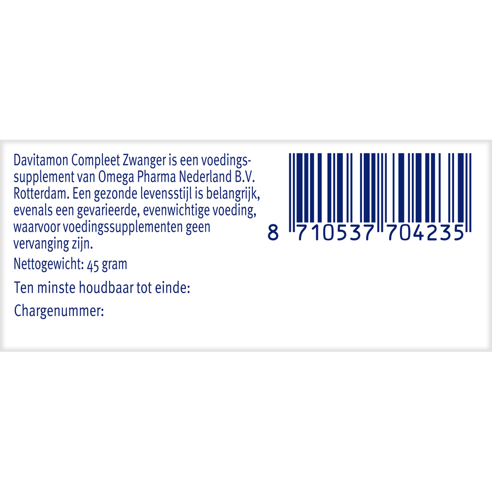 Davitamon Compleet Zwanger multivitamine tabletten in een doos, supplement voor zwangere vrouwen, vitamine en mineralen complex