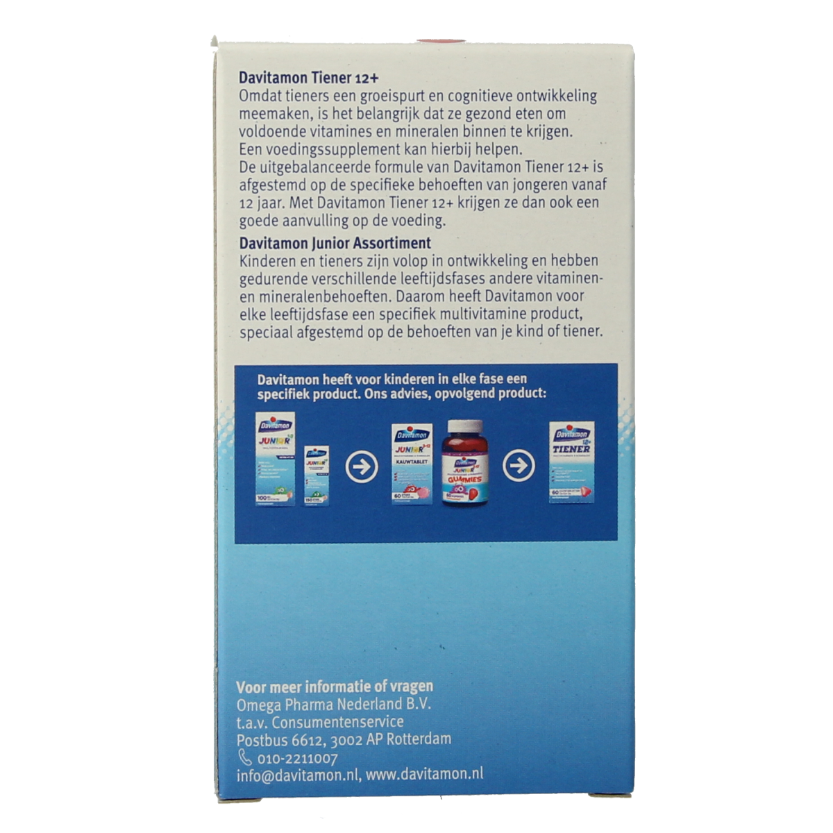 Davitamon Tiener boost 12+ aardbei multivitamine tabletten in een glazen pot, geschikt voor tieners voor dagelijkse vitamines.