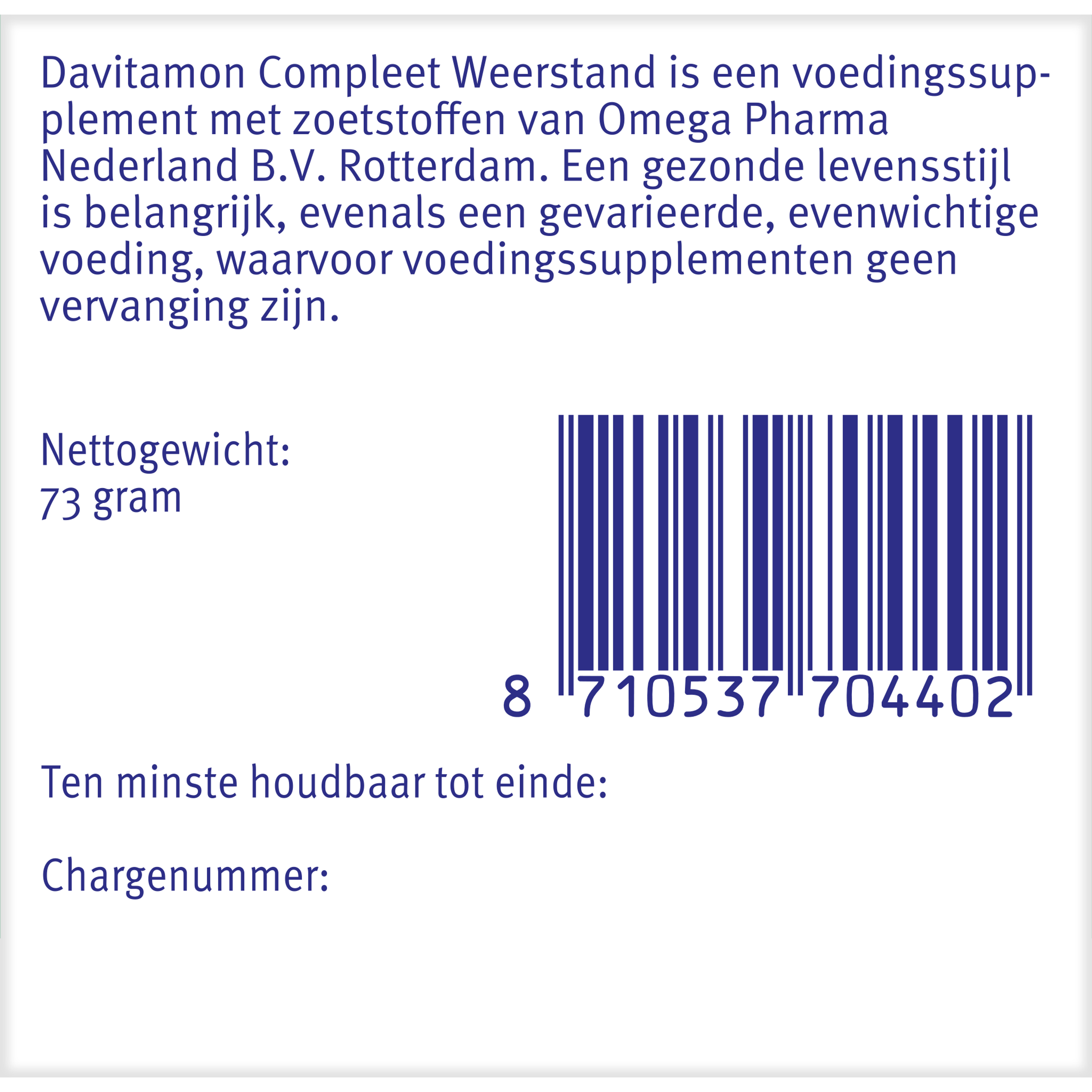Davitamon Compleet Weerstand multivitamine kauwtabletten with forest fruit flavor in a bottle, 60 tablets for immune support.