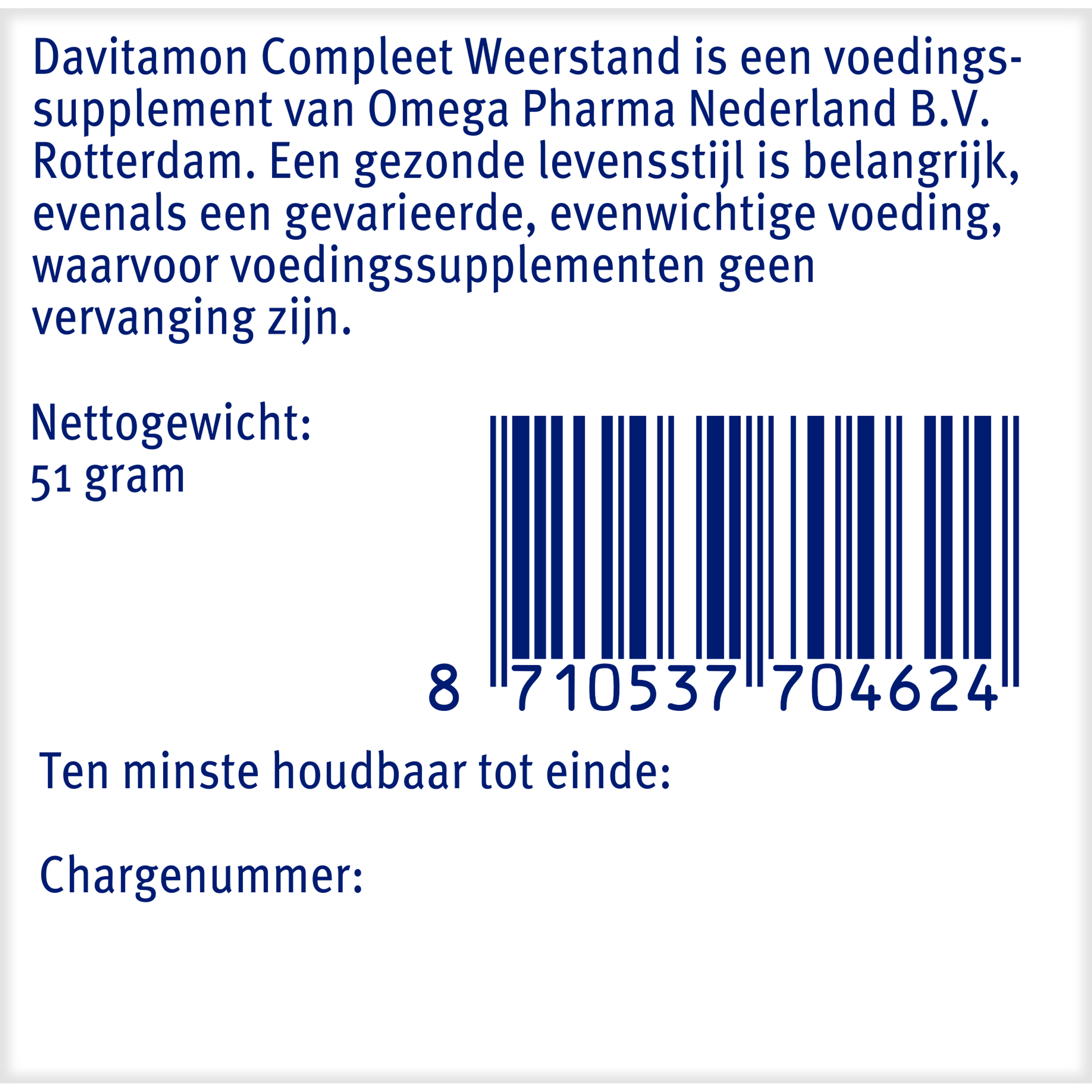 Davitamon Compleet Weerstand multivitamine dragees in a bottle, showing the colorful package and branding on the label.