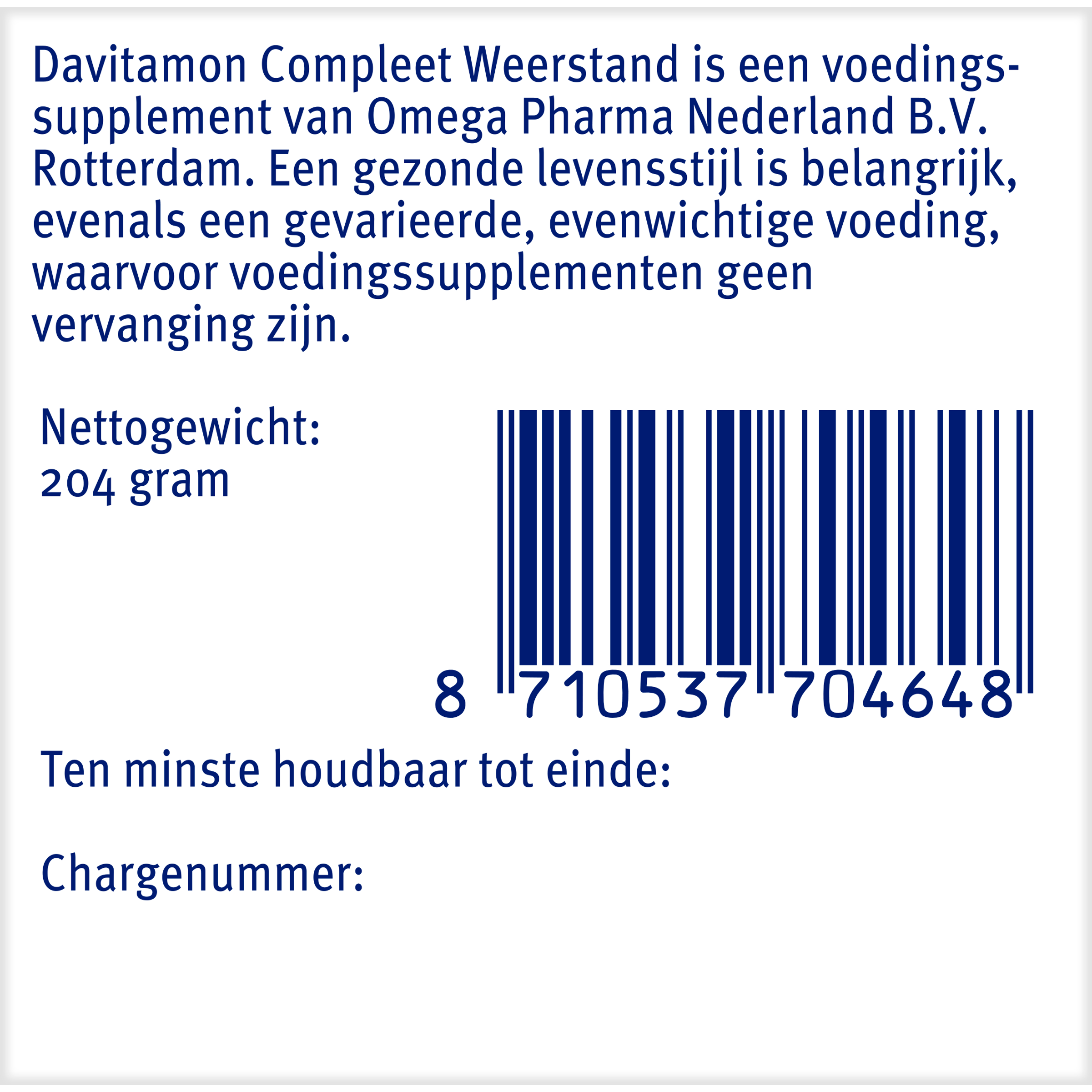 Davitamon Compleet Weerstand multivitamine tabletten in blister pack, dietary supplement for immune support.