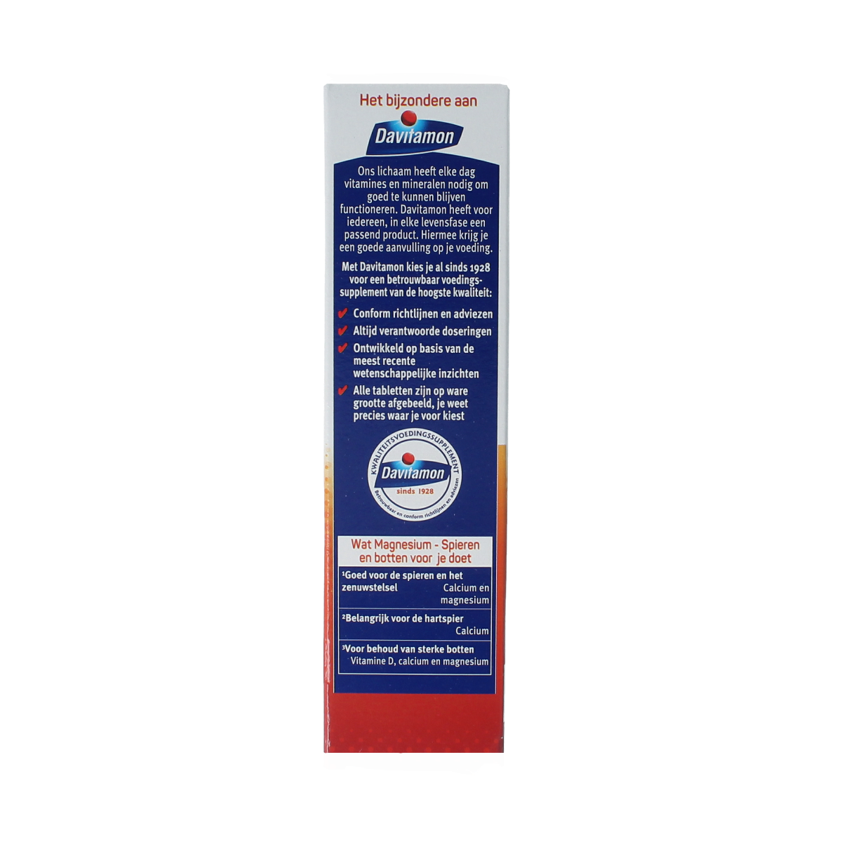 Davitamon Magnesium supplement with 42 tablets, supporting muscles and bones, in a white bottle with label.