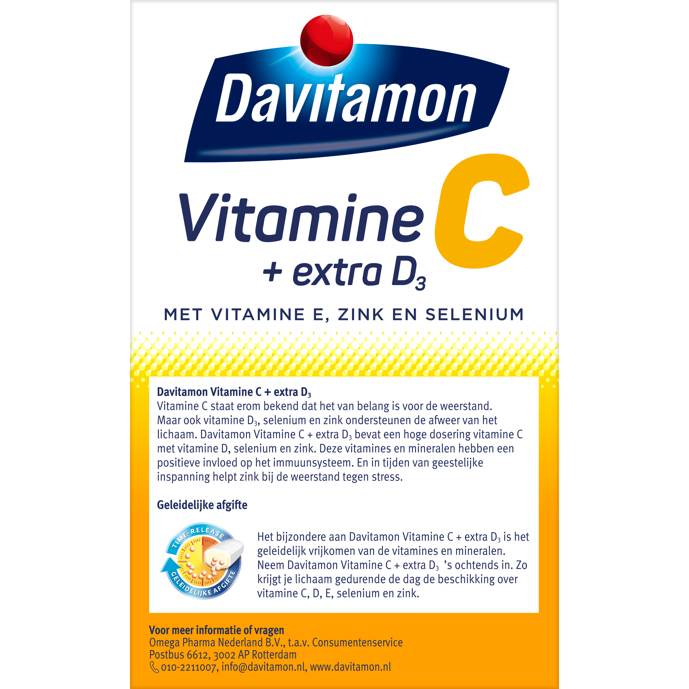 Davitamon Vitamin C time release 42-tablet bottle, natural vitamin supplement for immune support, in a clear container.