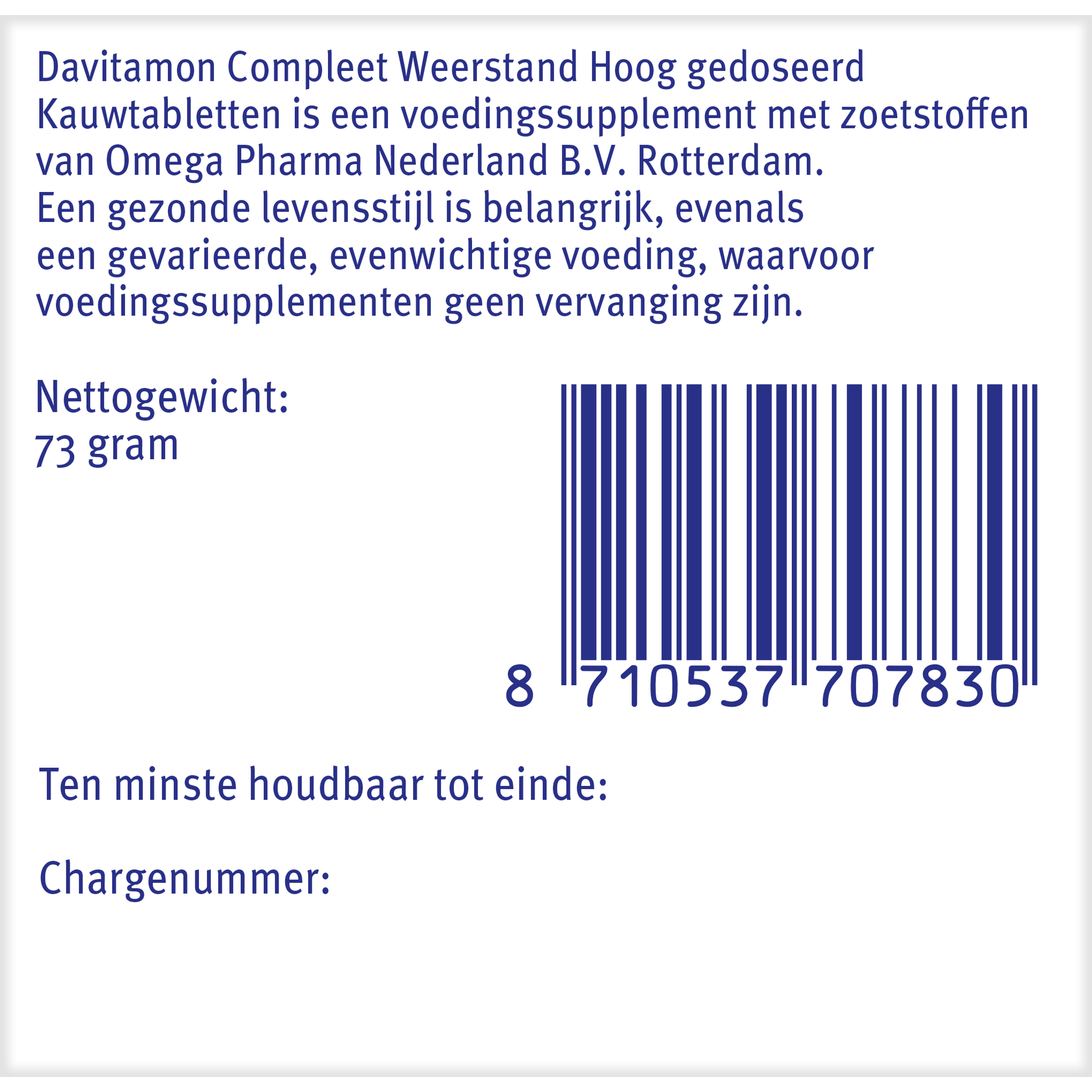 Davitamon Compleet Weerstand hoog gedoseerd multivitamine kauwtabletten, supplement with vitamins for immune support