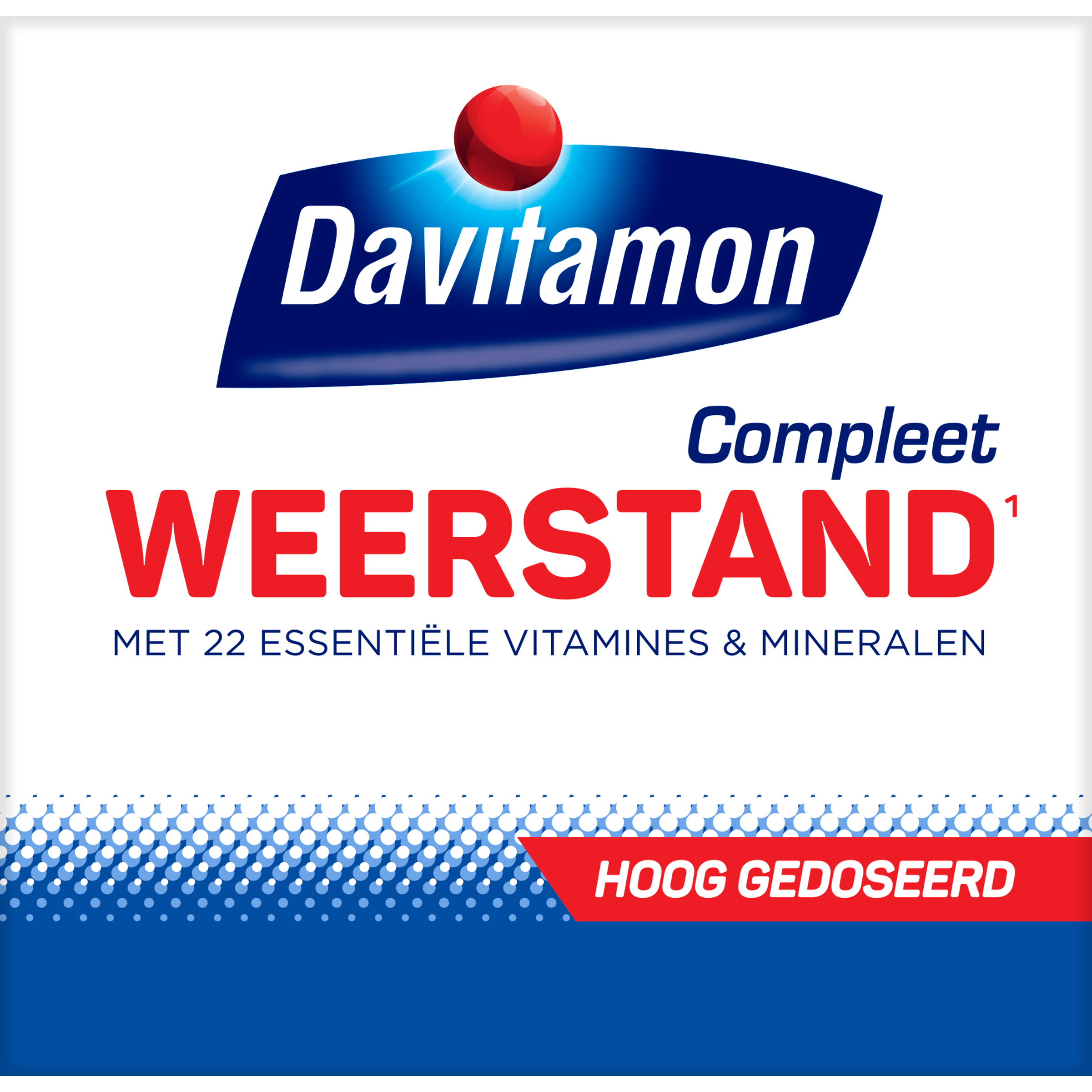 Davitamon Compleet weerstand hoog gedoseerd multivitamine dragees in een kleurrijke verpakking.