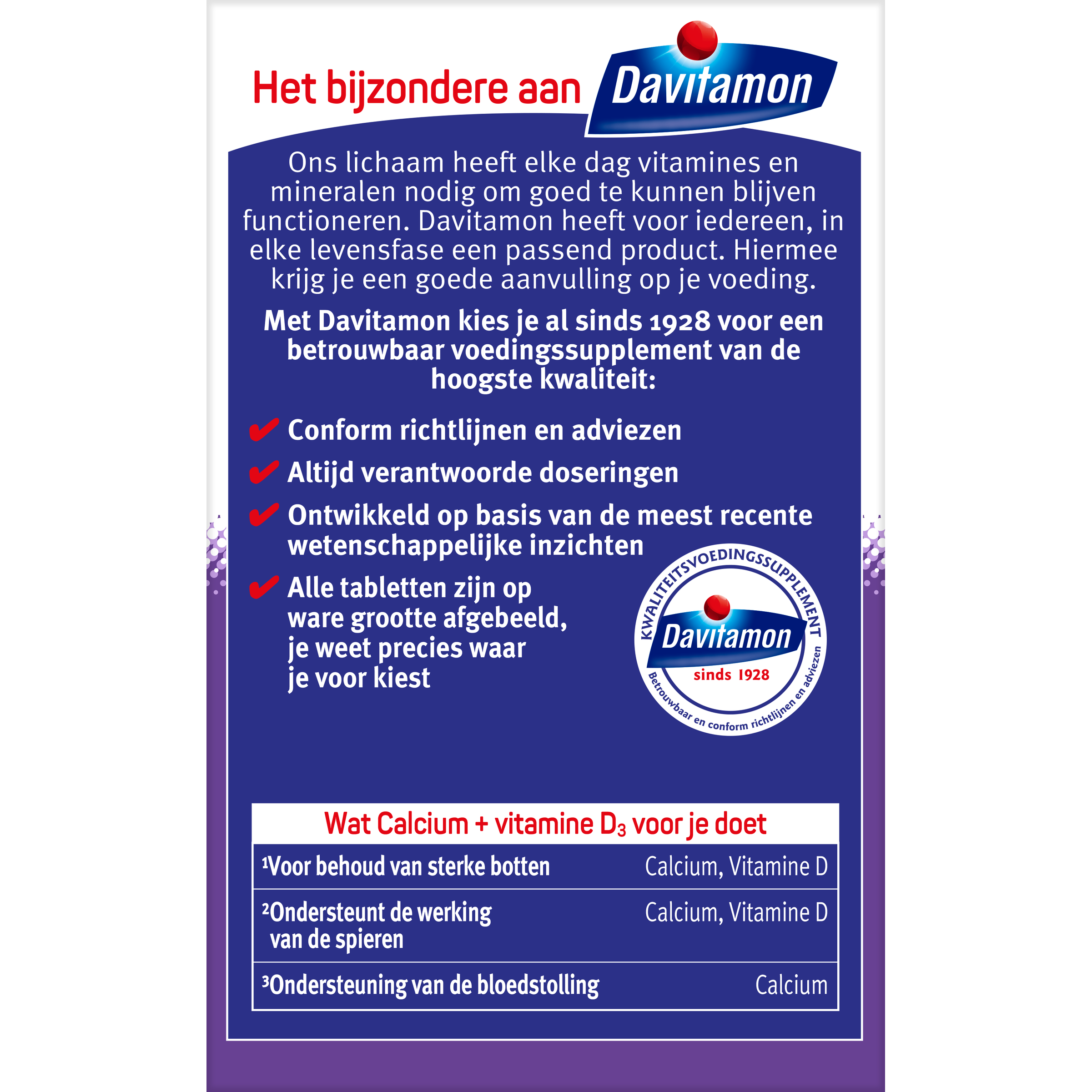 Davitamon Calcium & D3 mint chewable tablets, mineral supplement in a blister pack with 60 tablets.