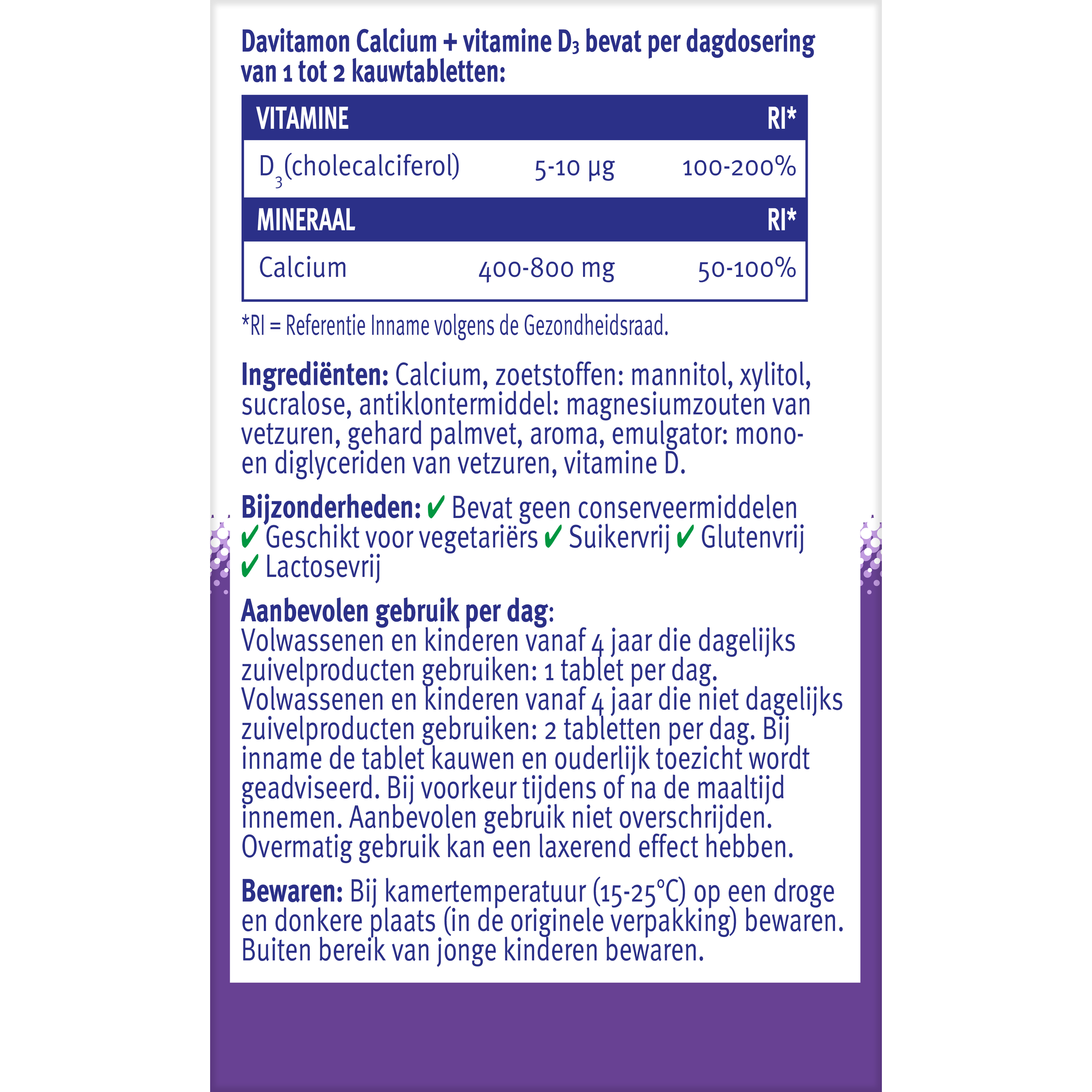Davitamon Calcium & D3 mint chewable tablets in a bottle, mineral supplement with mint flavor for bone health.
